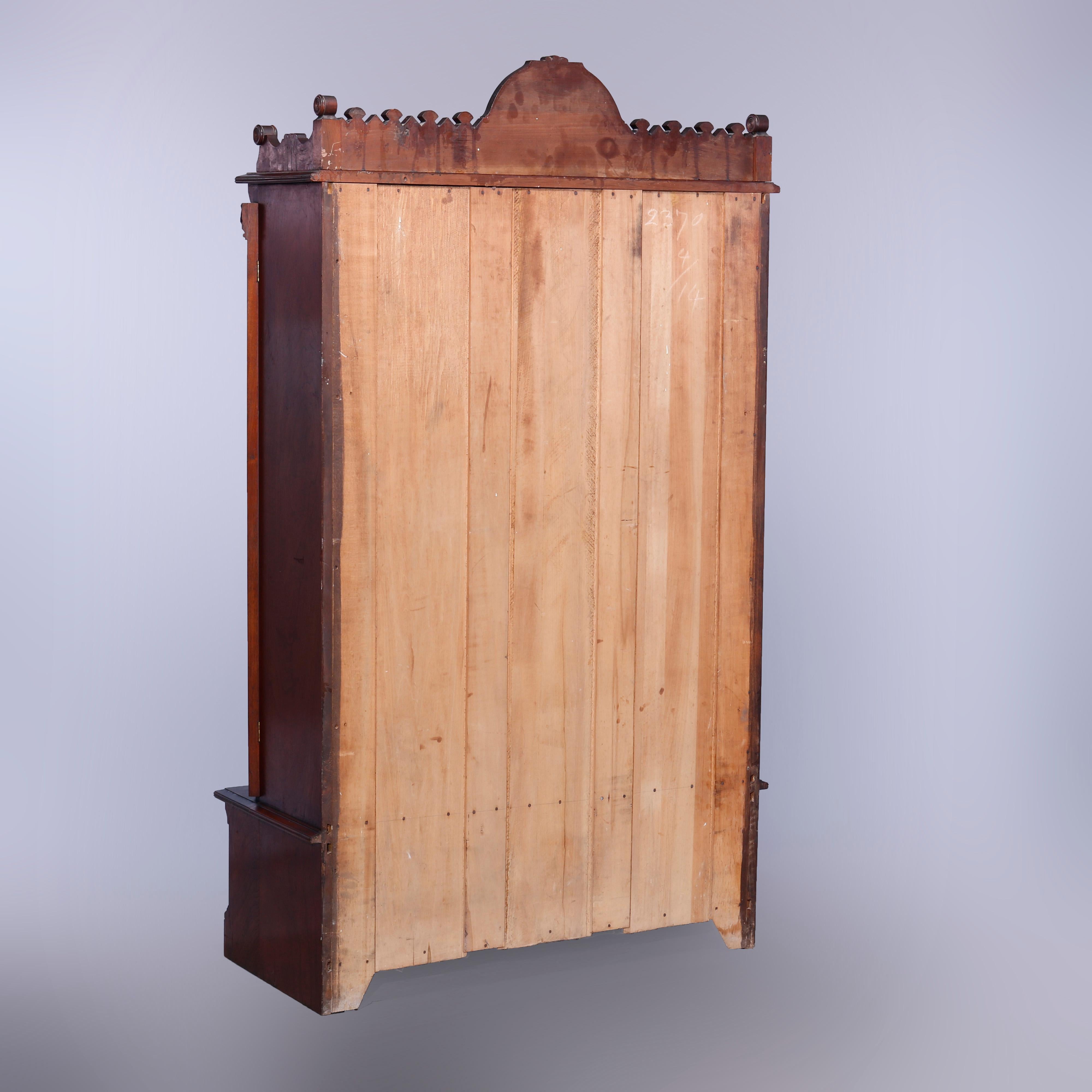 Antique Eastlake Walnut & Burl Two Door Over Two Drawer Bookcase, c1890 8