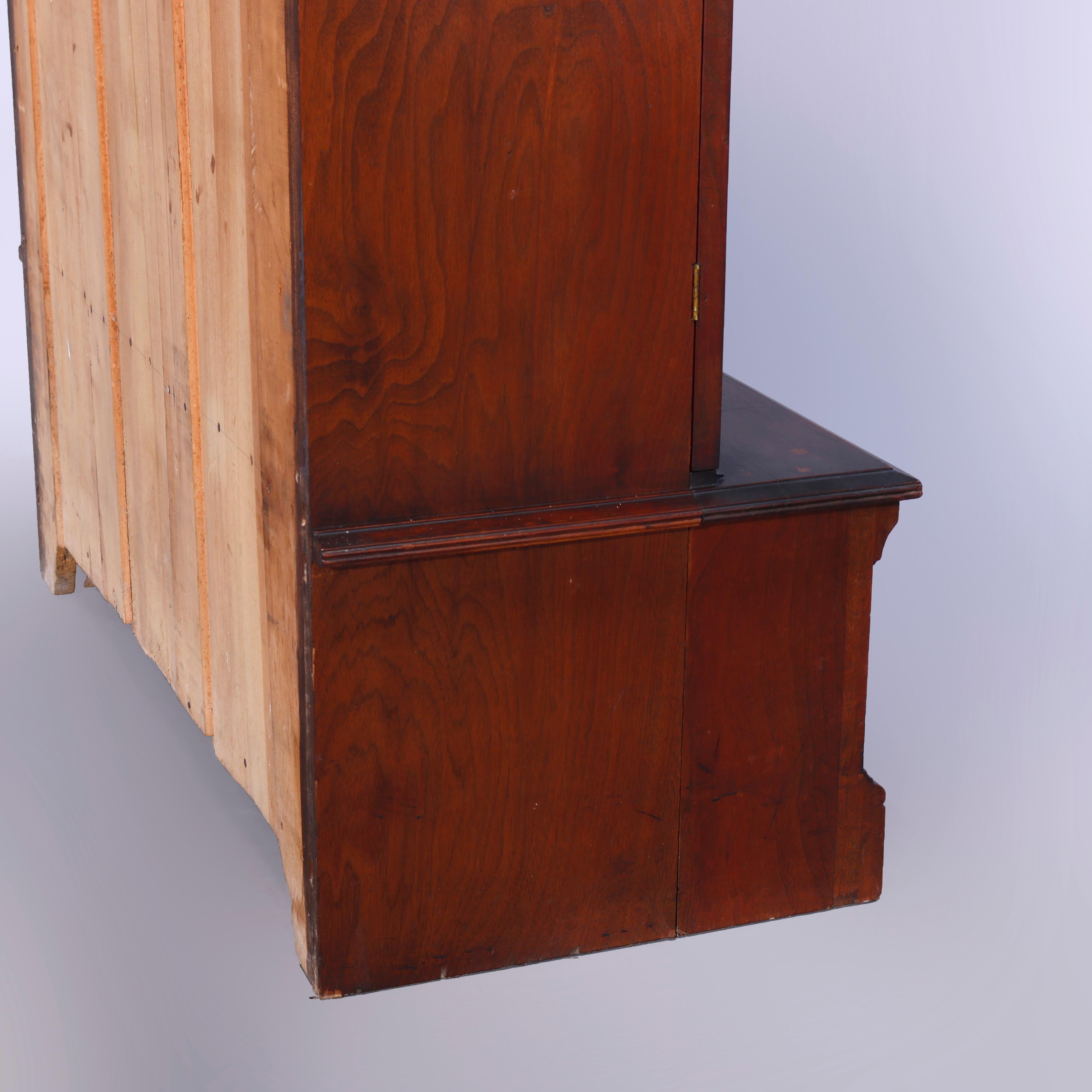 Antique Eastlake Walnut & Burl Two Door Over Two Drawer Bookcase, c1890 11