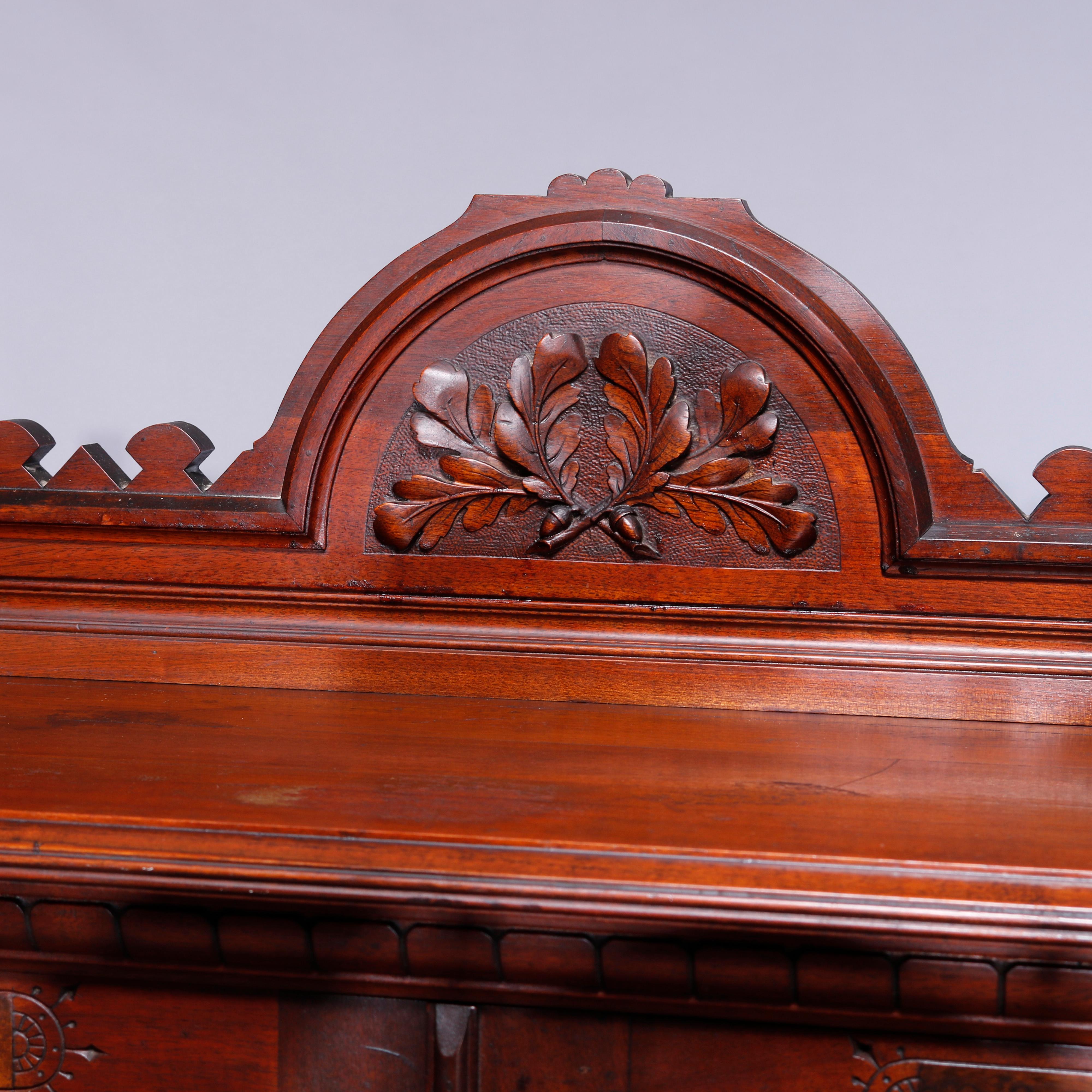 Antique Eastlake Walnut & Burl Two Door Over Two Drawer Bookcase, c1890 In Good Condition In Big Flats, NY