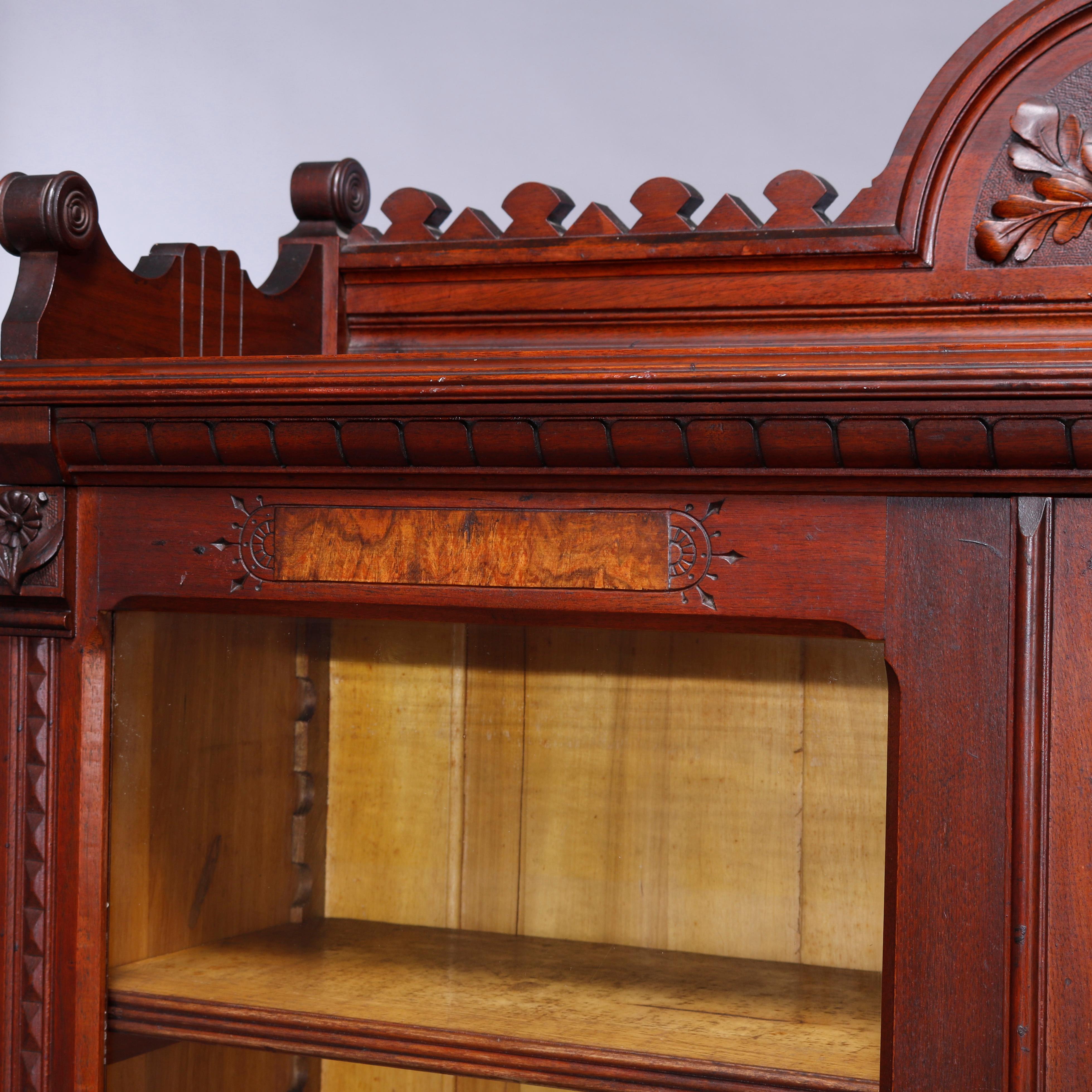 19th Century Antique Eastlake Walnut & Burl Two Door Over Two Drawer Bookcase, c1890