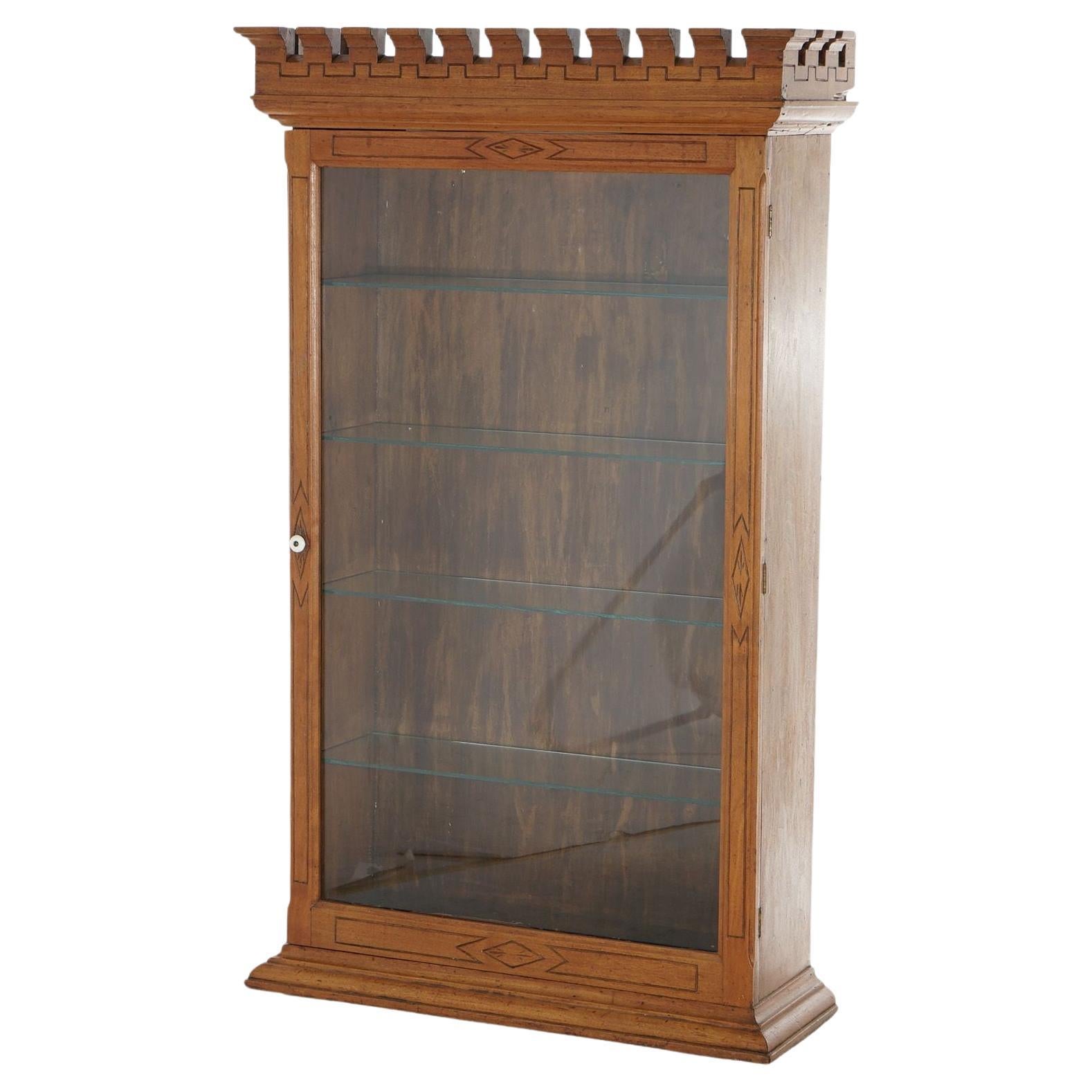 Antique Eastlake Walnut Country Store Hanging Display Wall Cabinet Circa 1890