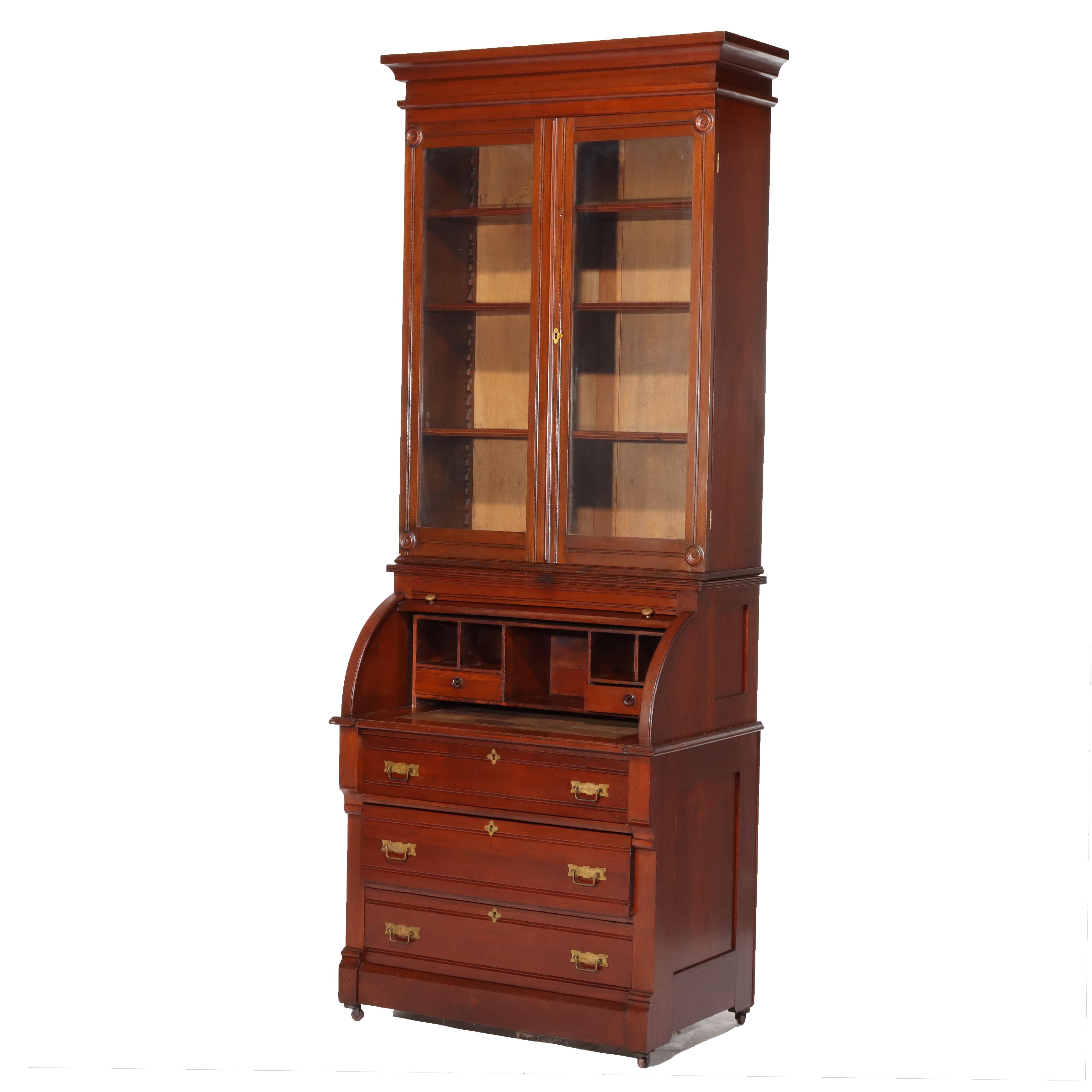 Ancien bureau à cylindre en noyer Eastlake C1890 en vente 5