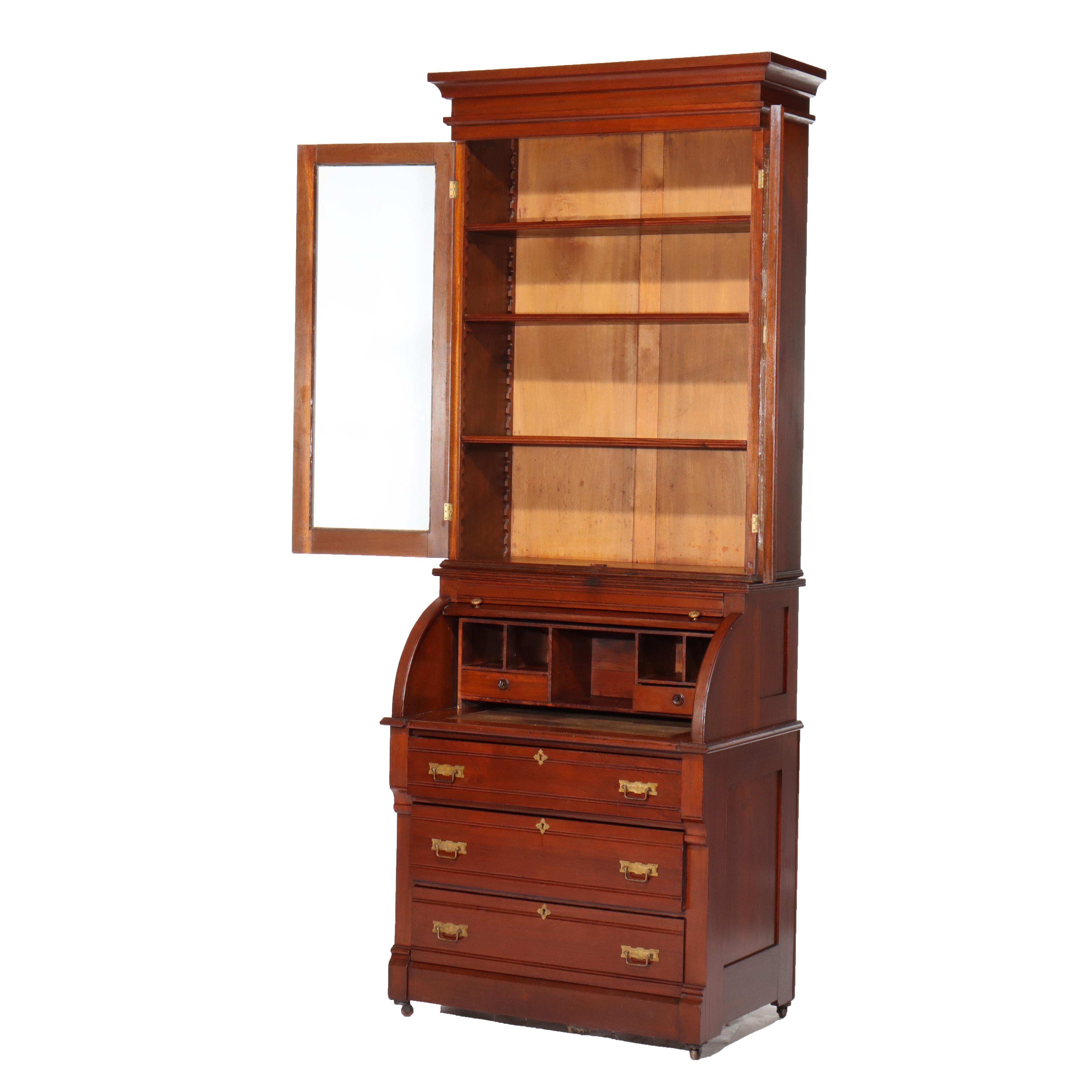 Noyer Ancien bureau à cylindre en noyer Eastlake C1890 en vente