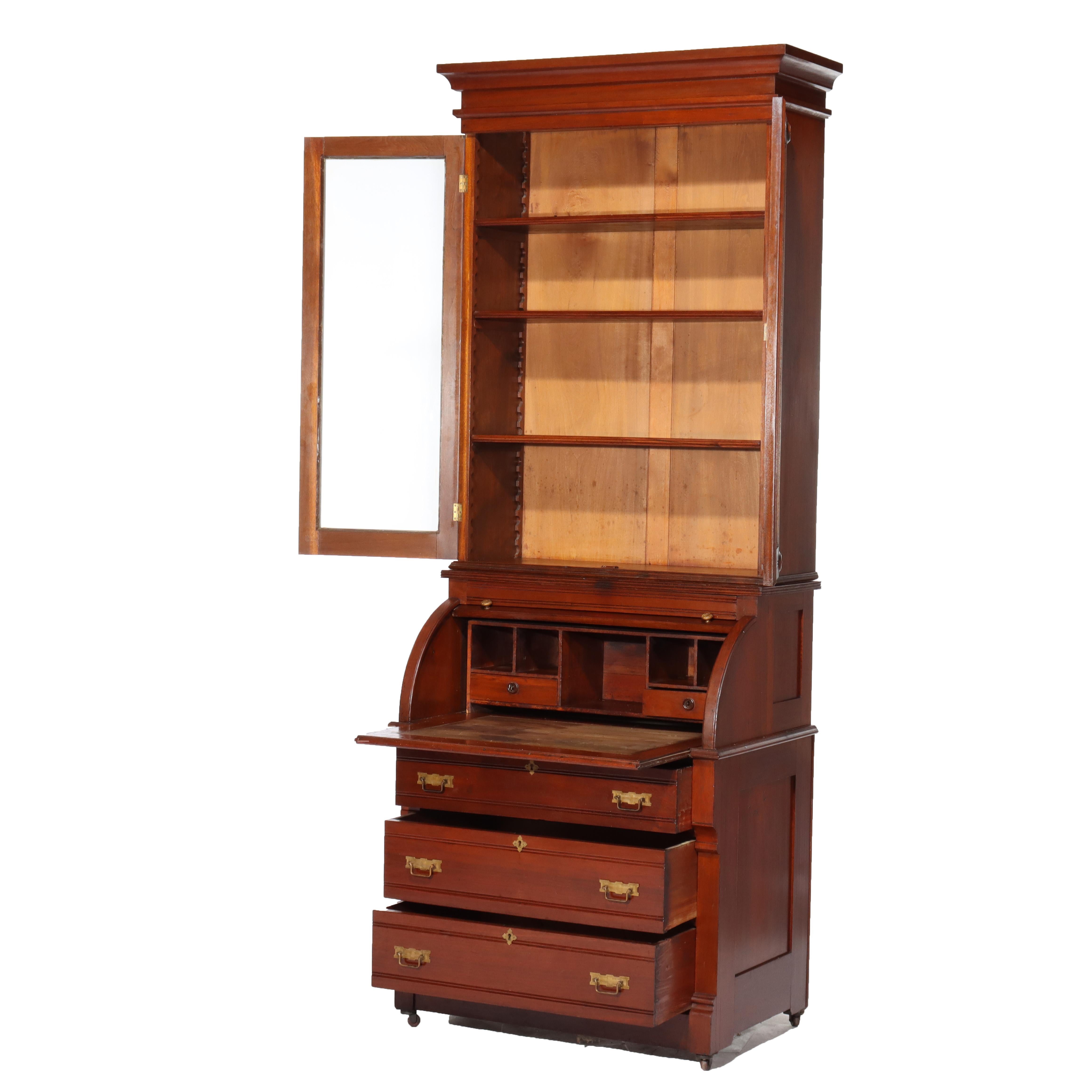 Ancien bureau à cylindre en noyer Eastlake C1890 en vente 1