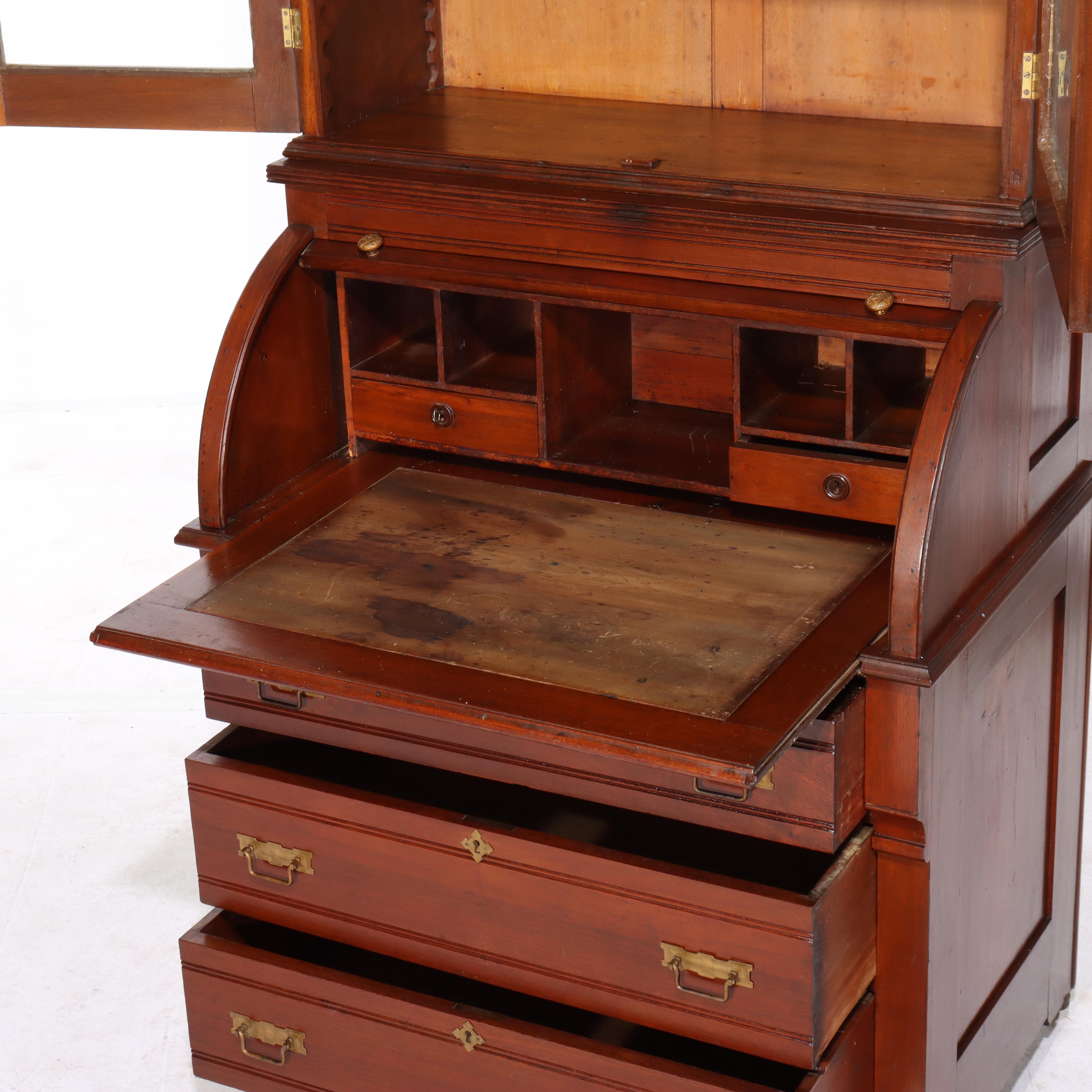Ancien bureau à cylindre en noyer Eastlake C1890 en vente 3