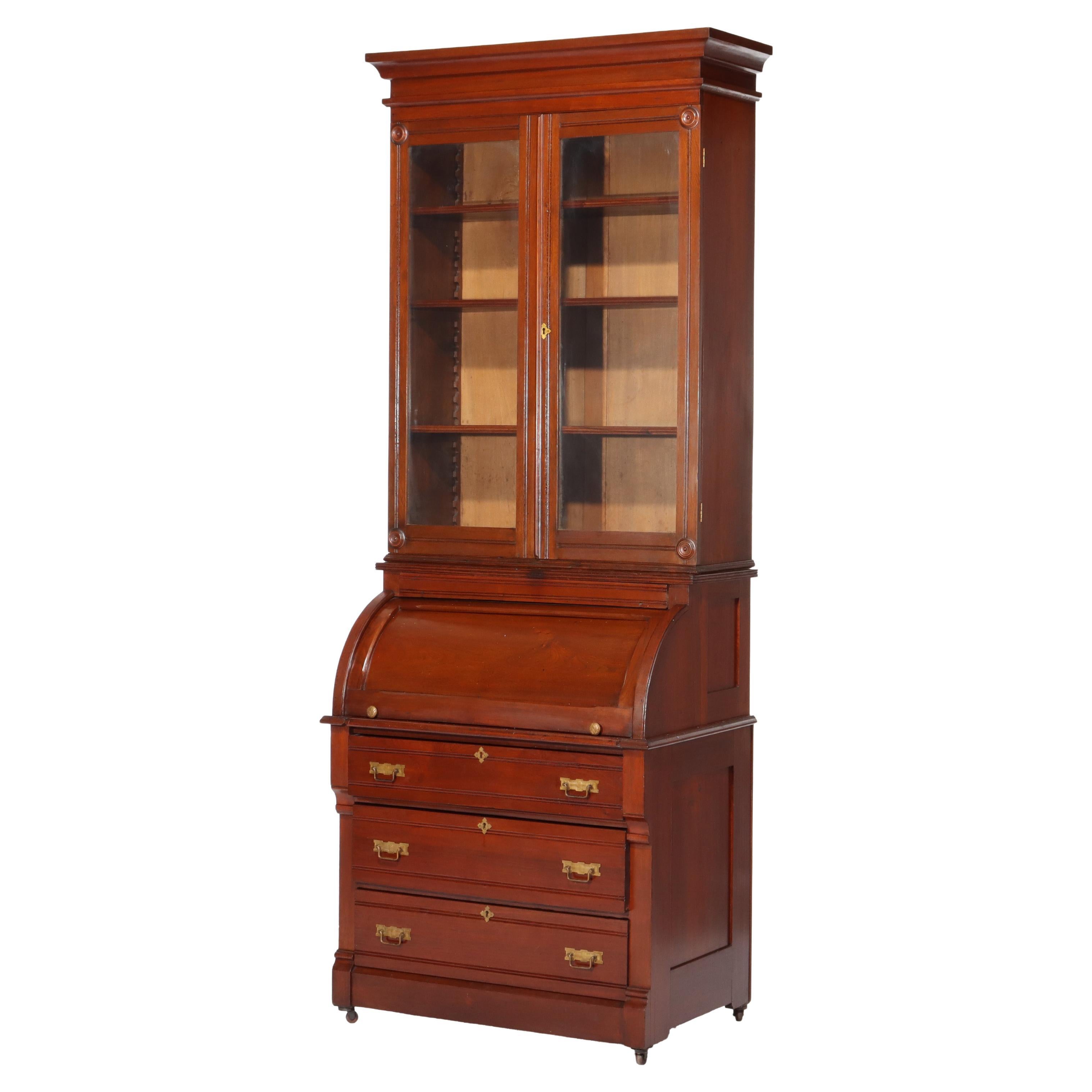 Ancien bureau à cylindre en noyer Eastlake C1890