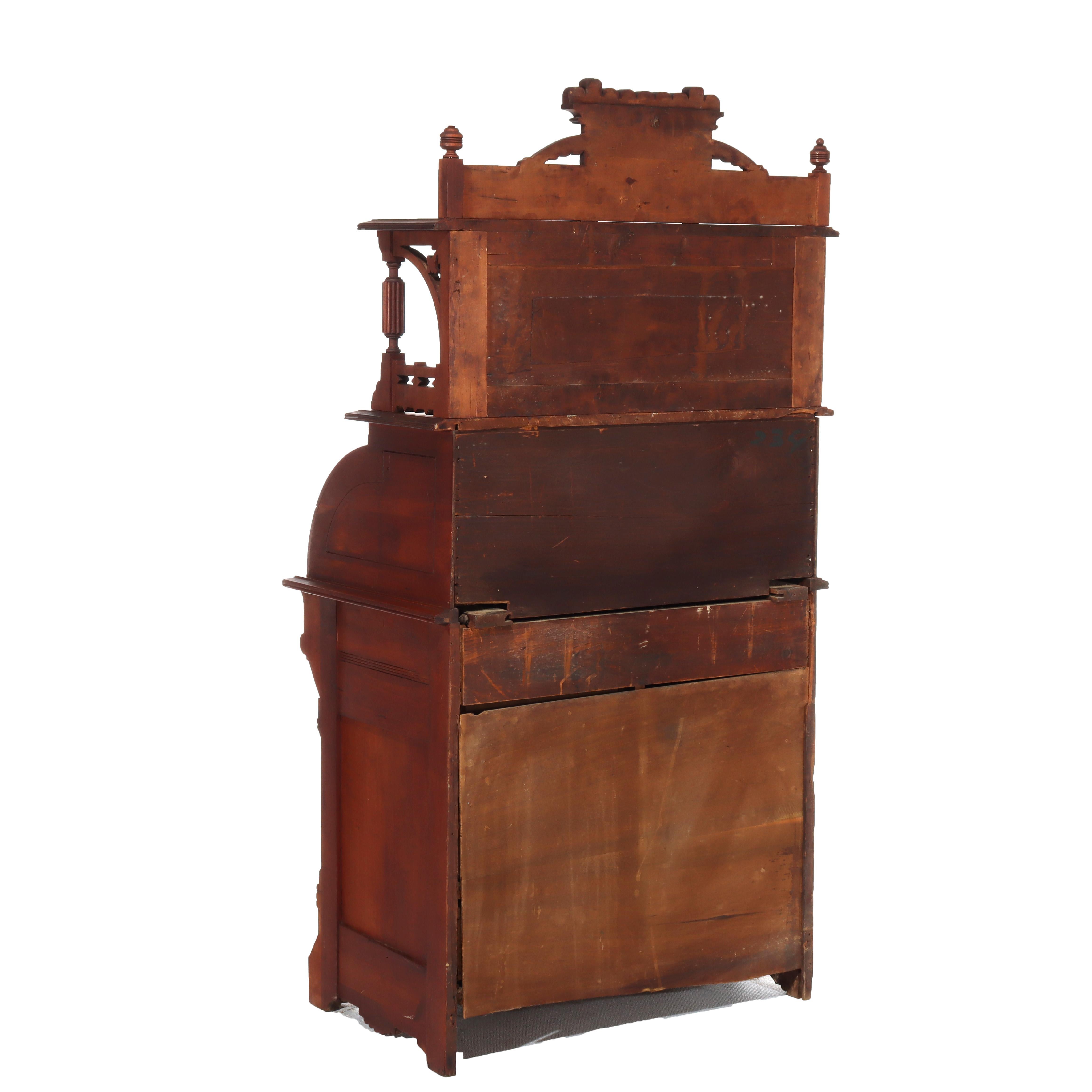 Antico scrittoio in noce Eastlake con pannello a cilindro Rolle c1890 in vendita 5