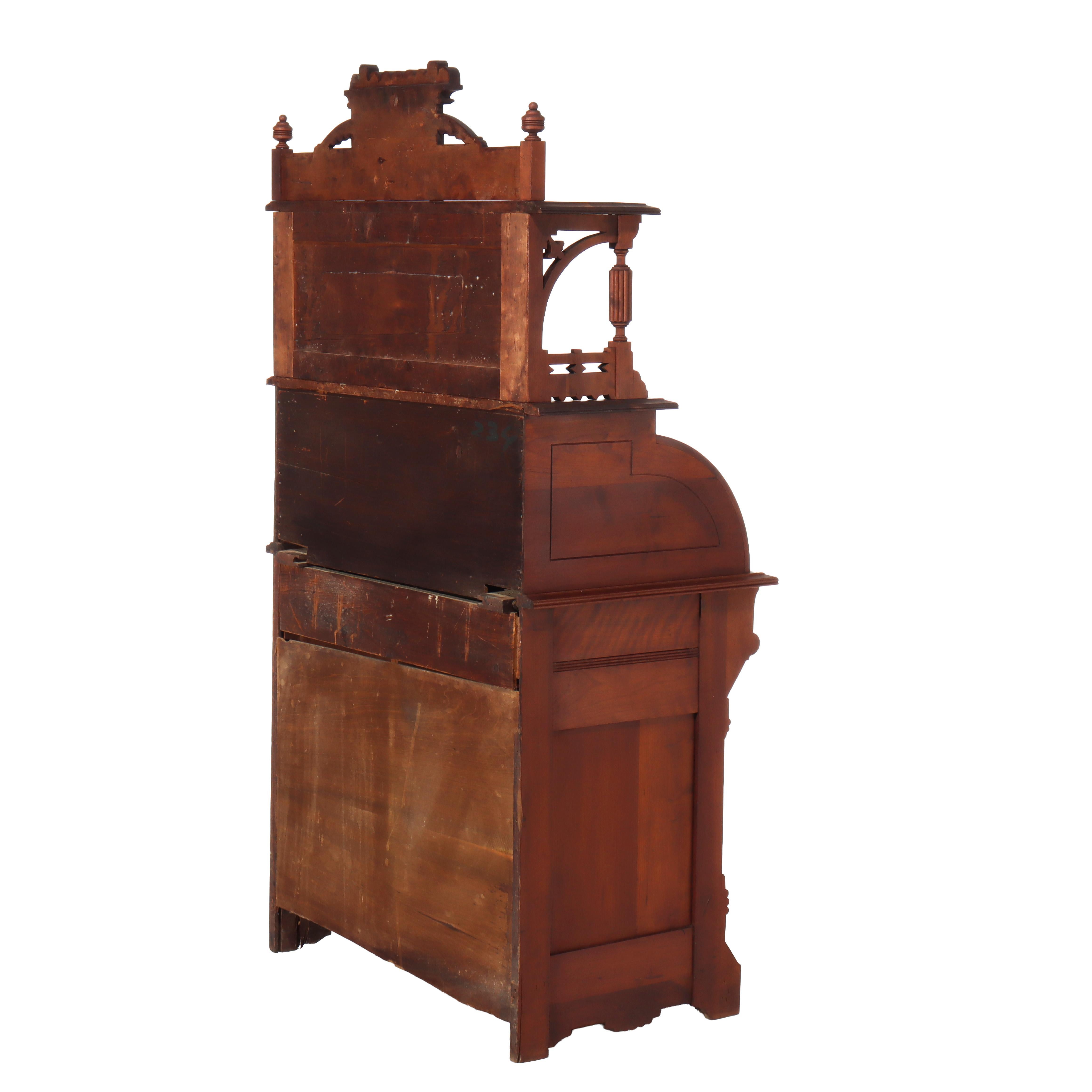 Antico scrittoio in noce Eastlake con pannello a cilindro Rolle c1890 in vendita 8