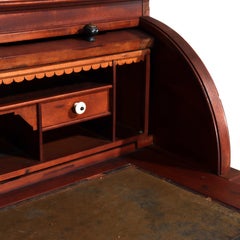 Antique Eastlake Walnut Cylinder Roll Top Paneled Secretary Desk c1890