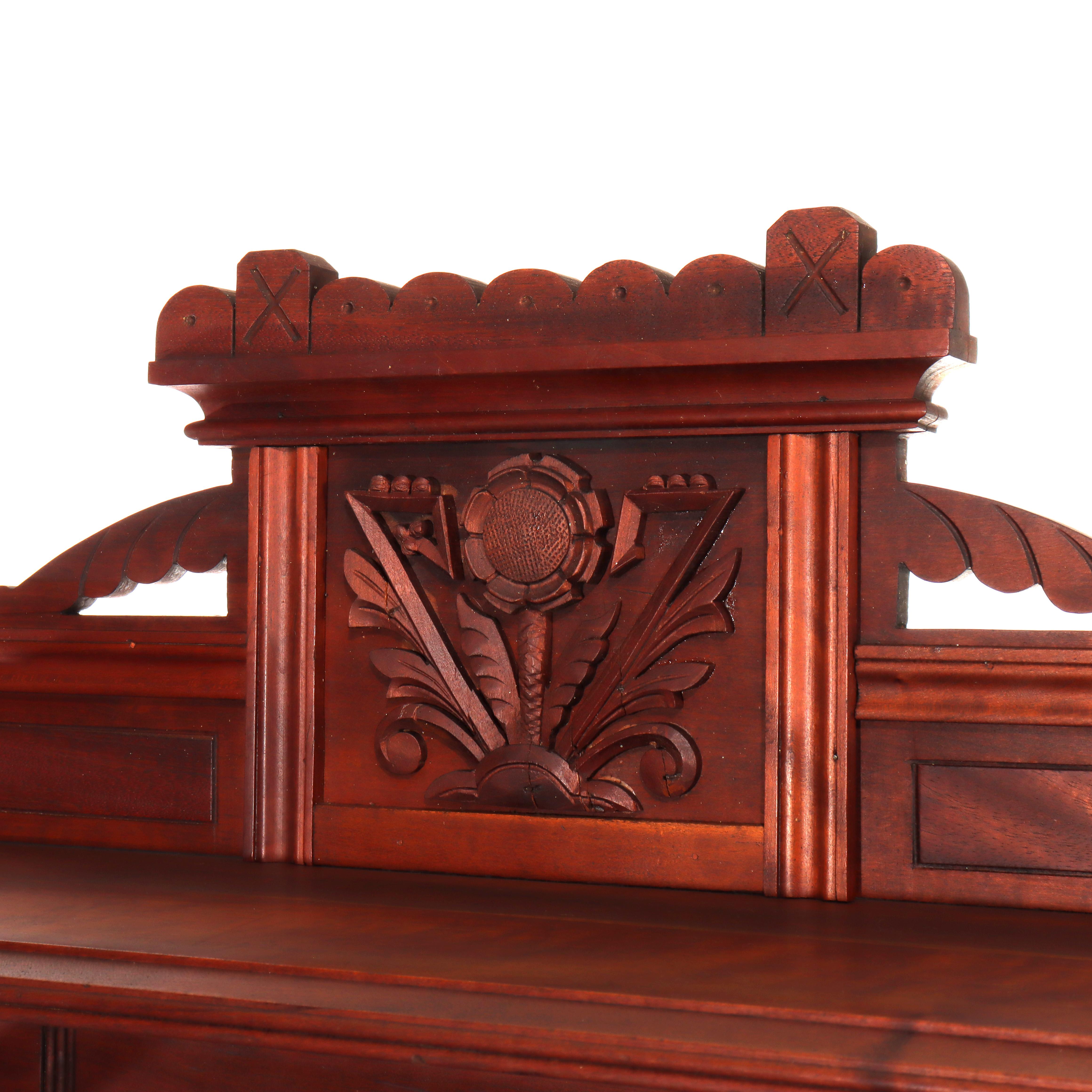 XIX secolo Antico scrittoio in noce Eastlake con pannello a cilindro Rolle c1890 in vendita