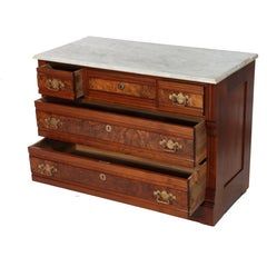Antique Eastlake Walnut Five Drawer Marble Top Dresser C1890