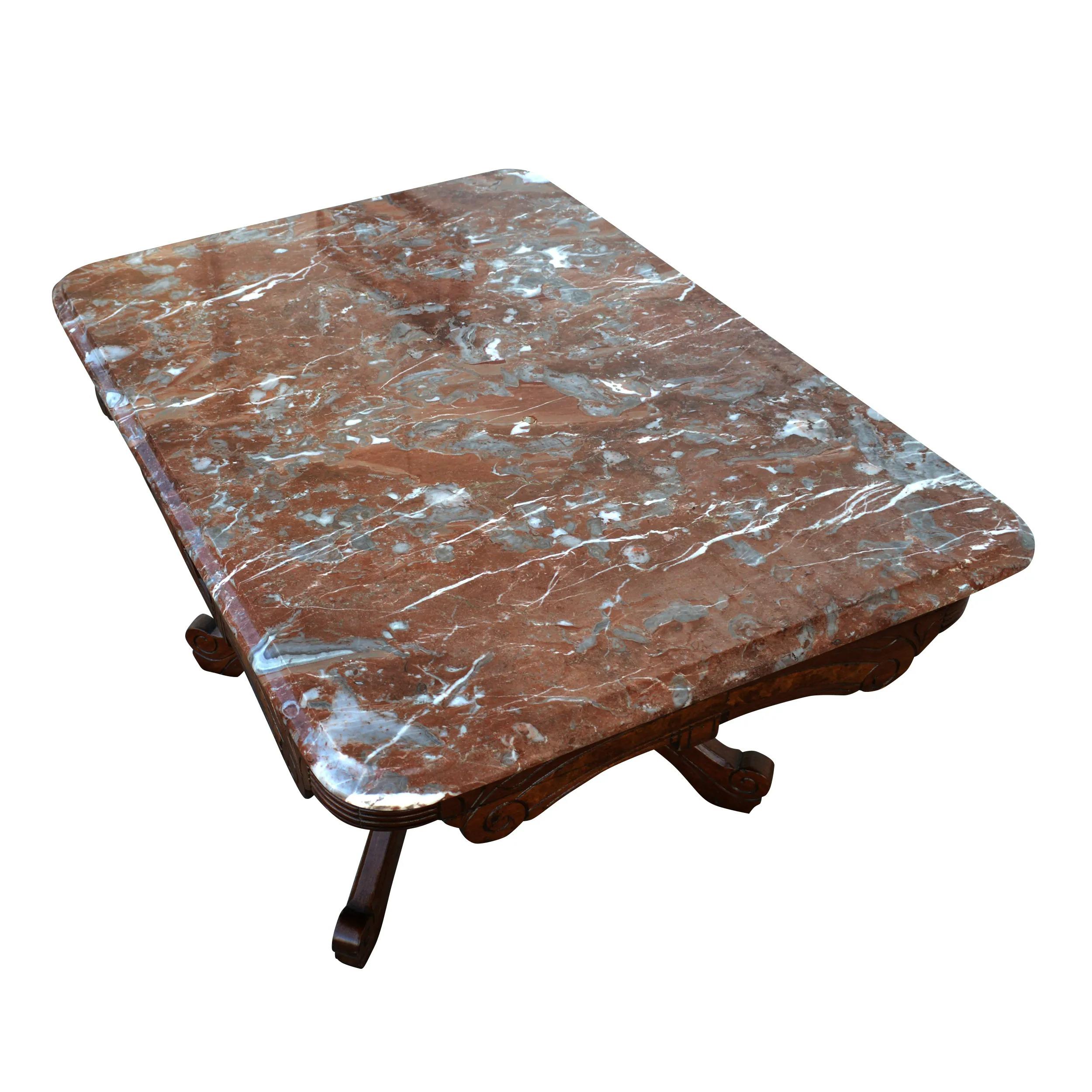 20ième siècle Ancienne table basse ancienne Eastlake en noyer avec plateau en marbre en vente