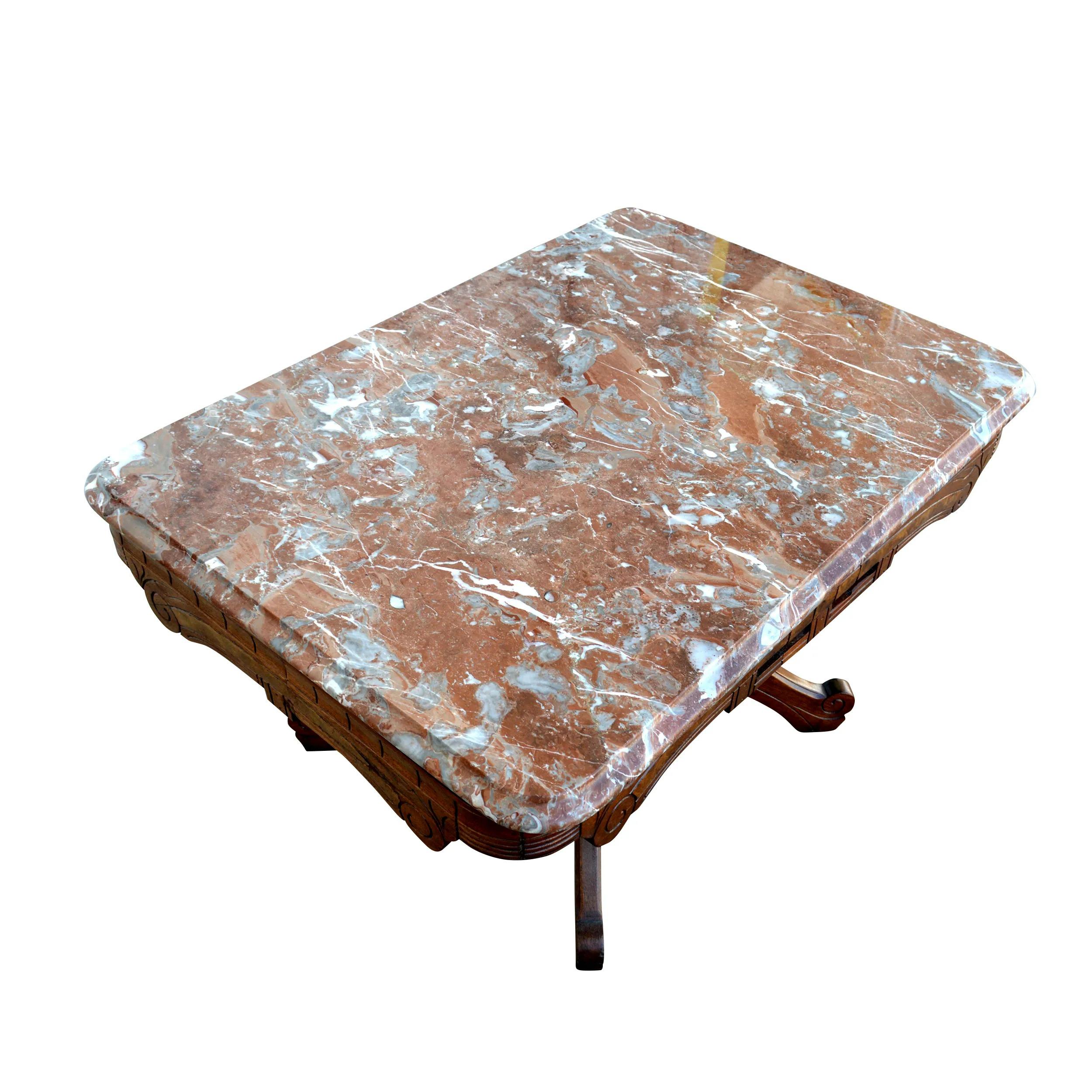 Marbre Ancienne table basse ancienne Eastlake en noyer avec plateau en marbre en vente