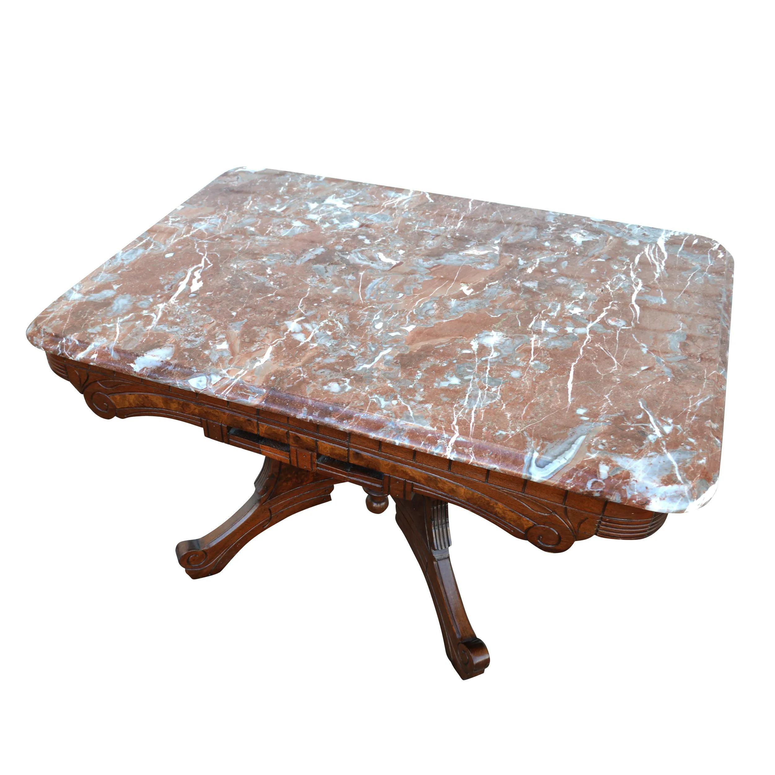 Antique Eastlake Walnut Marble Top Coffee Table In Good Condition For Sale In Pasadena, TX