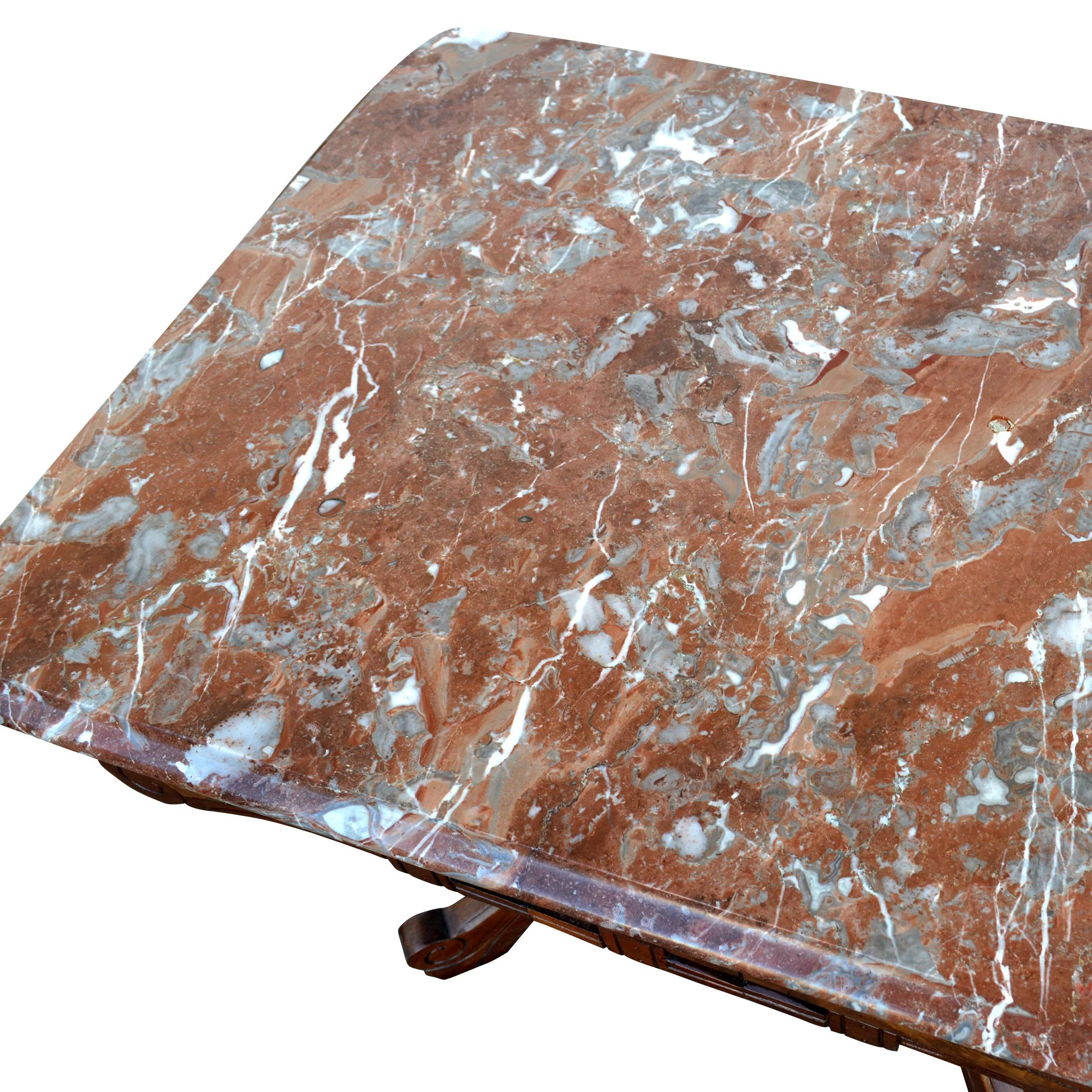 20th Century Antique Eastlake Walnut Marble Top Coffee Table For Sale