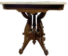 Antique Eastlake Walnut Table with Carrara Marble Top Circa 1880
