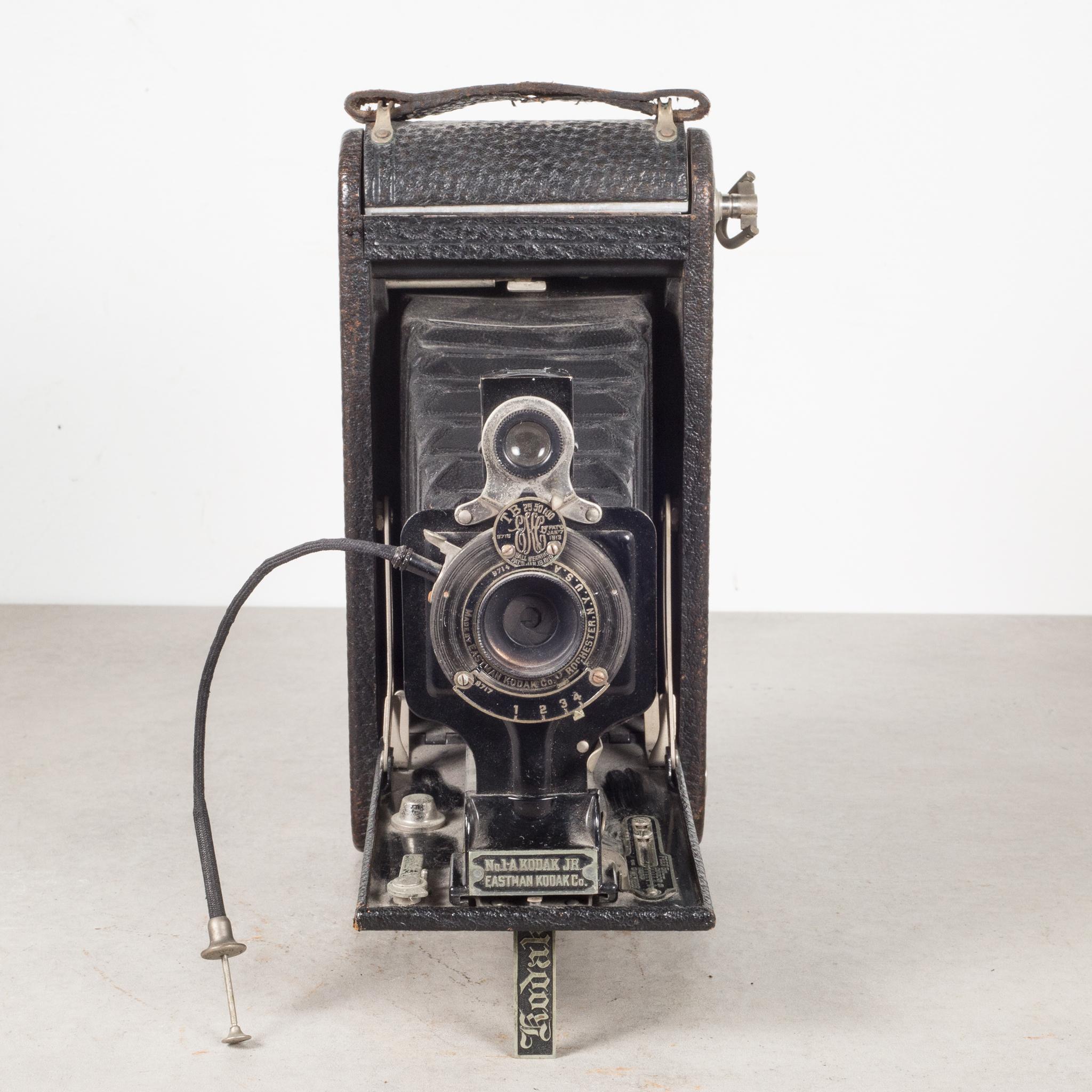 About

This is an original Eastman Kodak 1A Jr. folding camera with the hand triggered shutter release. The body of camera is all leather with a pop out view finder and it folds smoothly closed to 1.25 inches. This camera has retained its original