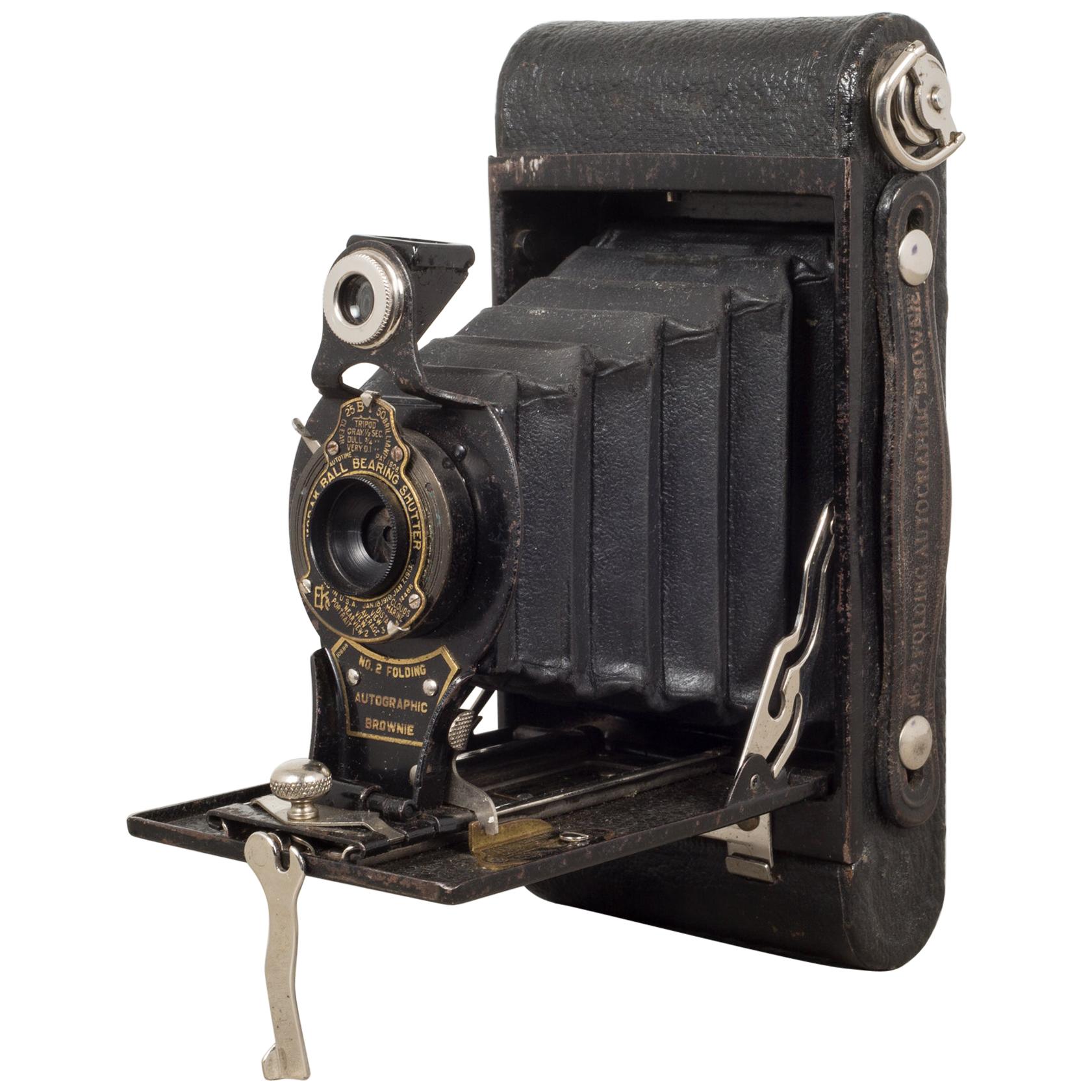 Antique Eastman Kodak No. 2 Folding Brownie Camera and Leather Case, circa 1919
