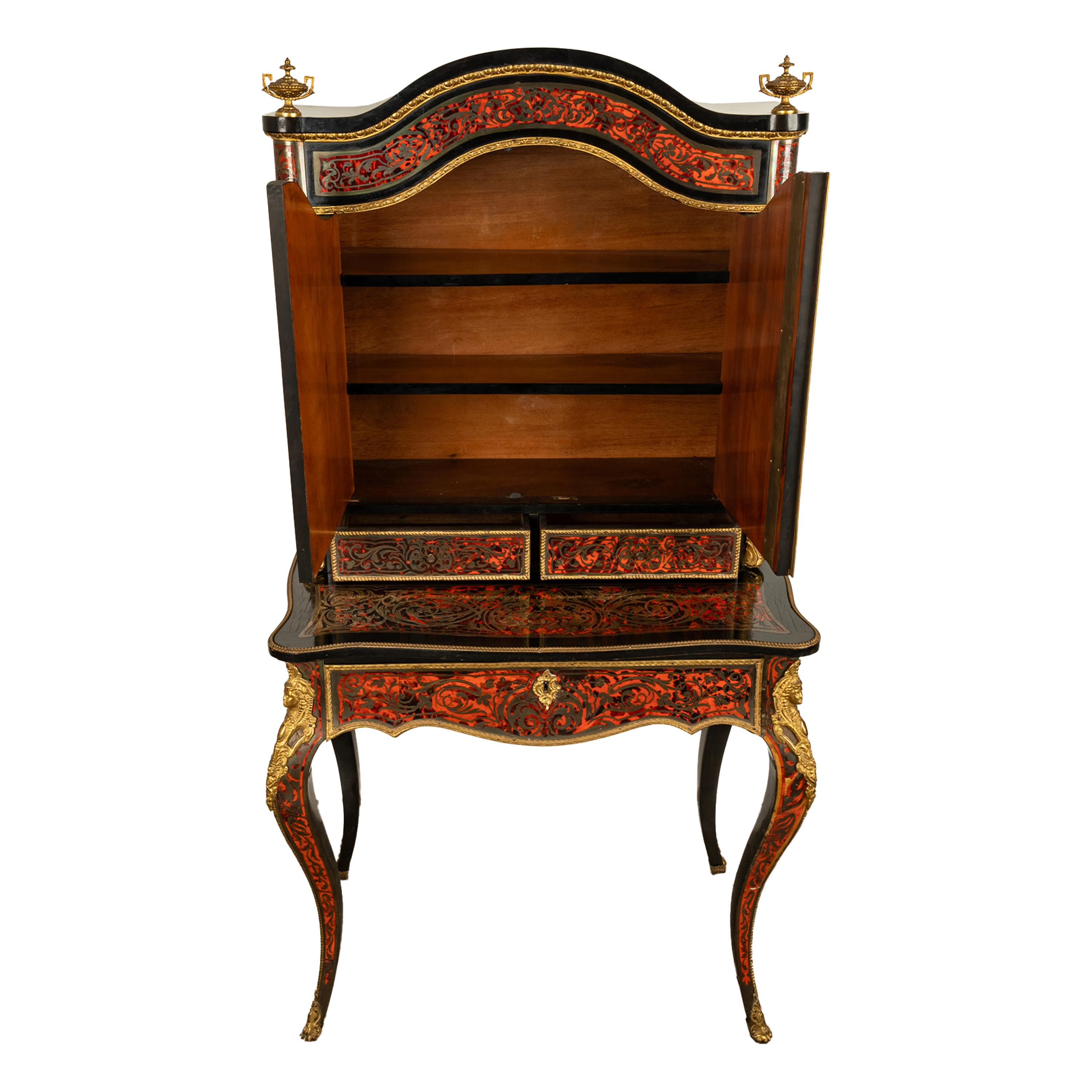 Antique Ebonised Boulle Ormolu Desk Cabinet Bonheur du Jour Kunst Mobel Denmark For Sale 3