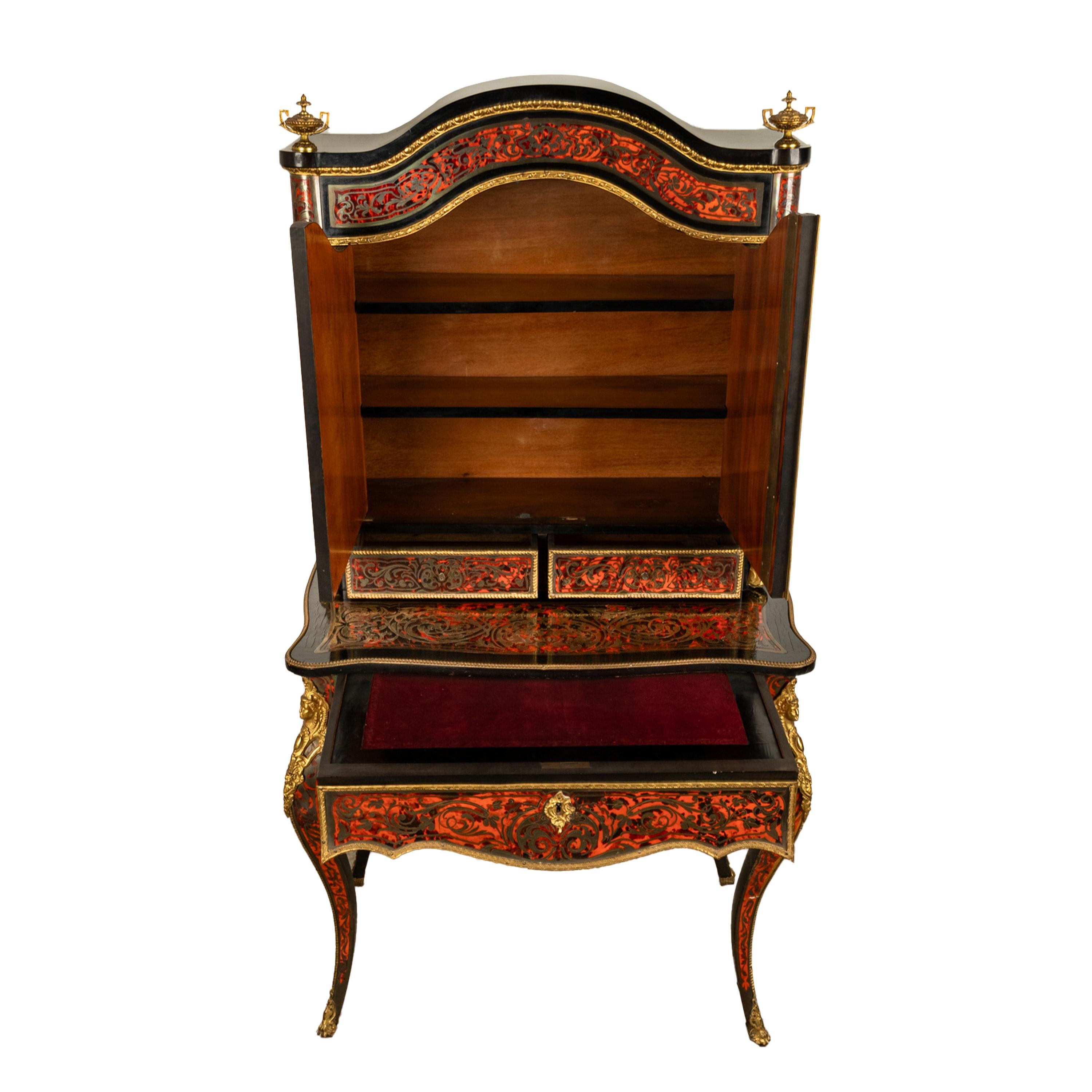 Antique Ebonised Boulle Ormolu Desk Cabinet Bonheur du Jour Kunst Mobel Denmark For Sale 4