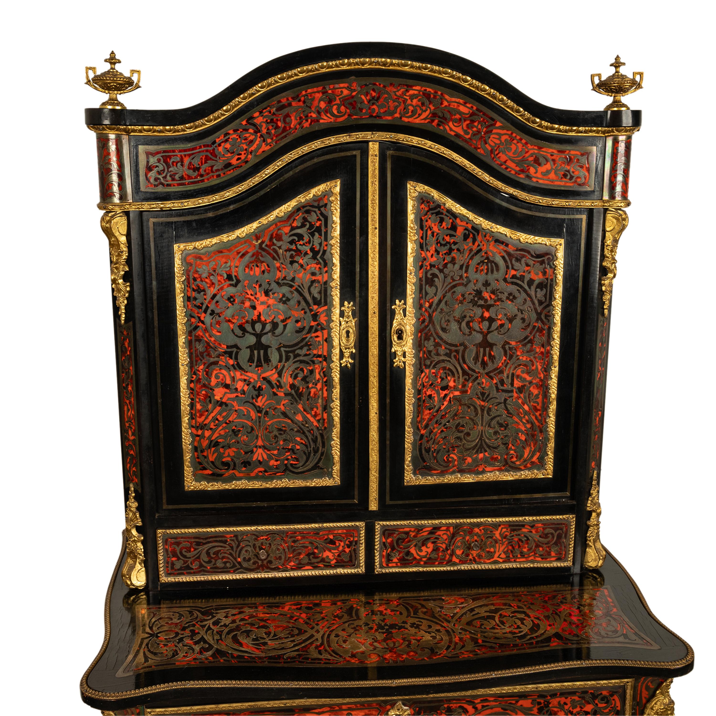 Antique Ebonised Boulle Ormolu Desk Cabinet Bonheur du Jour Kunst Mobel Denmark For Sale 10