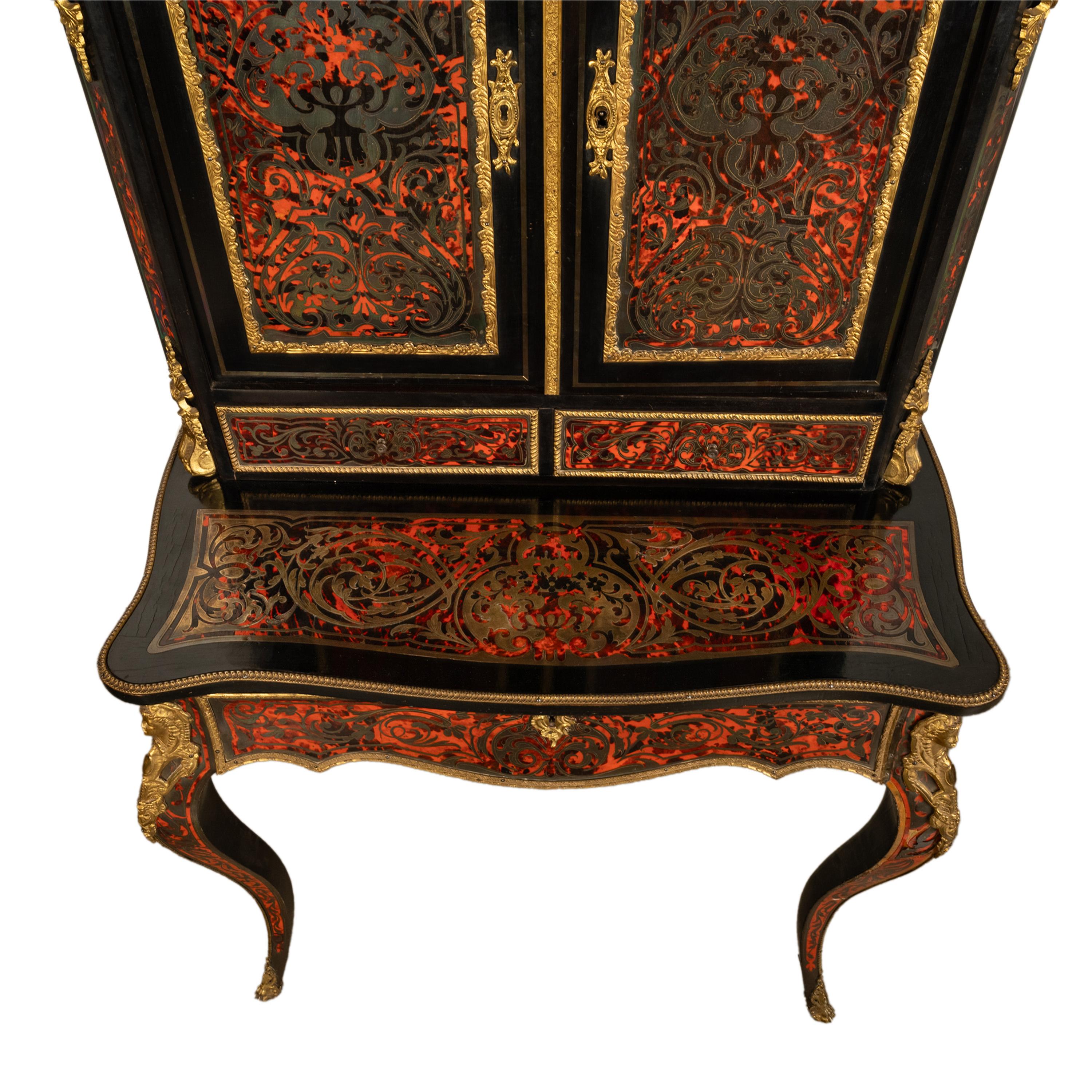 Antique Ebonised Boulle Ormolu Desk Cabinet Bonheur du Jour Kunst Mobel Denmark For Sale 11
