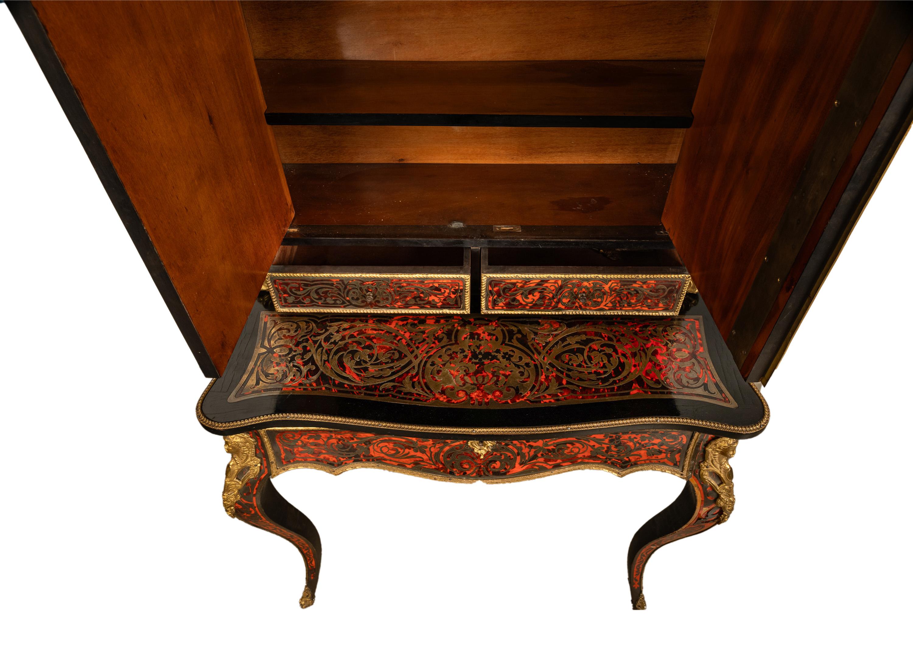 Antique Ebonised Boulle Ormolu Desk Cabinet Bonheur du Jour Kunst Mobel Denmark For Sale 12