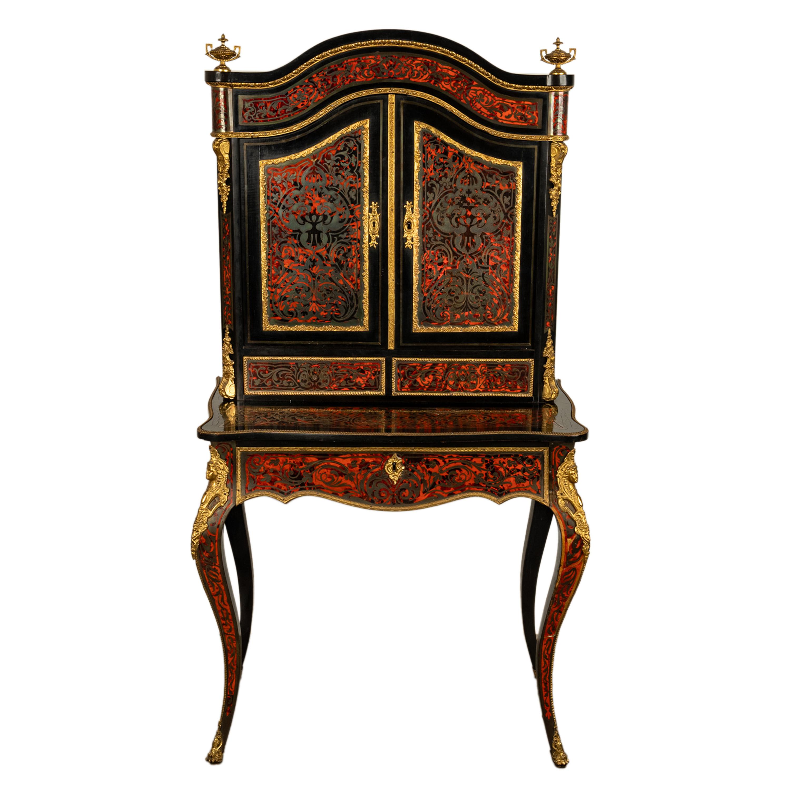 A very fine antique Napoleon III French style ebonzied Boulle & ormolu Bonheur du Jour by Nordisk Kunst & Mobel-Etablissement, Copenhagen Denmark, 1903. In remarkable condition.

This very fine & elegant antique Bonheur du Jour is made from ebonzied
