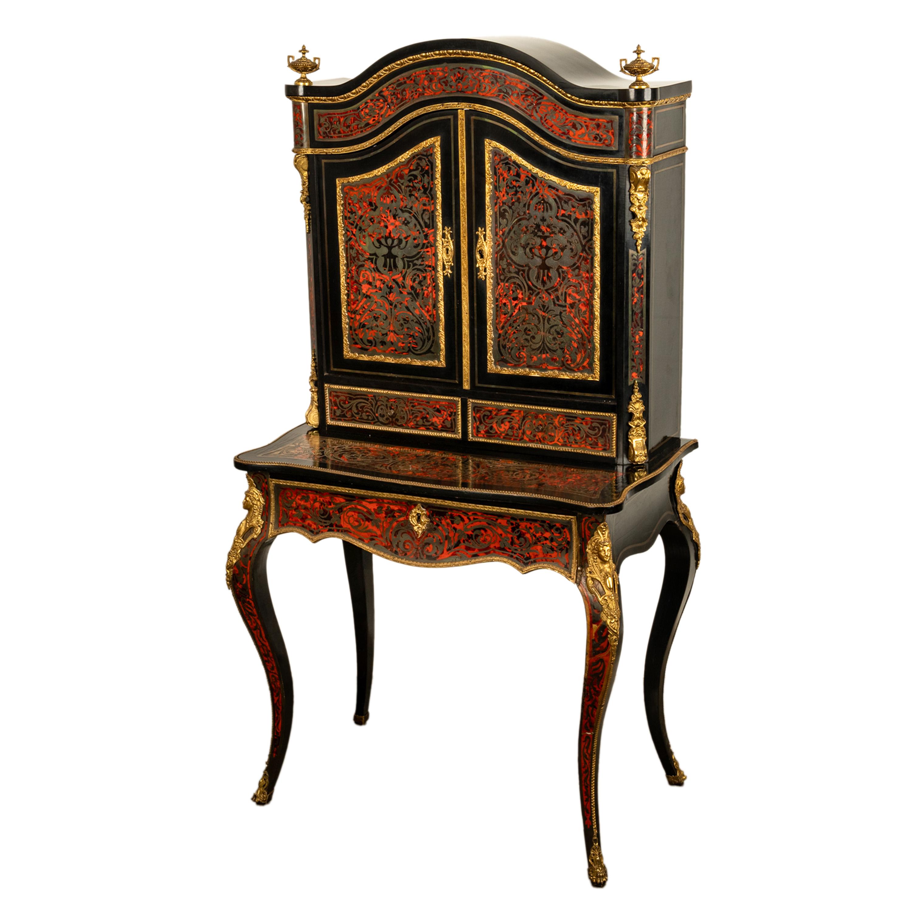 Napoleon III Antique Ebonised Boulle Ormolu Desk Cabinet Bonheur du Jour Kunst Mobel Denmark For Sale