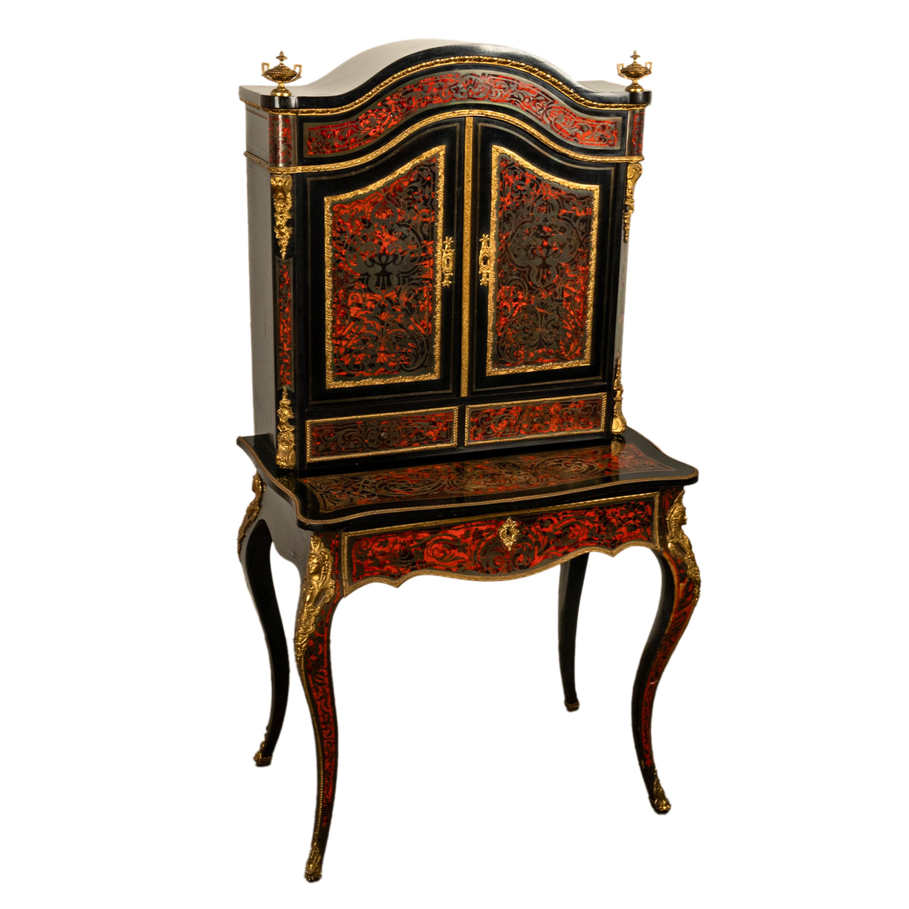 Danish Antique Ebonised Boulle Ormolu Desk Cabinet Bonheur du Jour Kunst Mobel Denmark For Sale