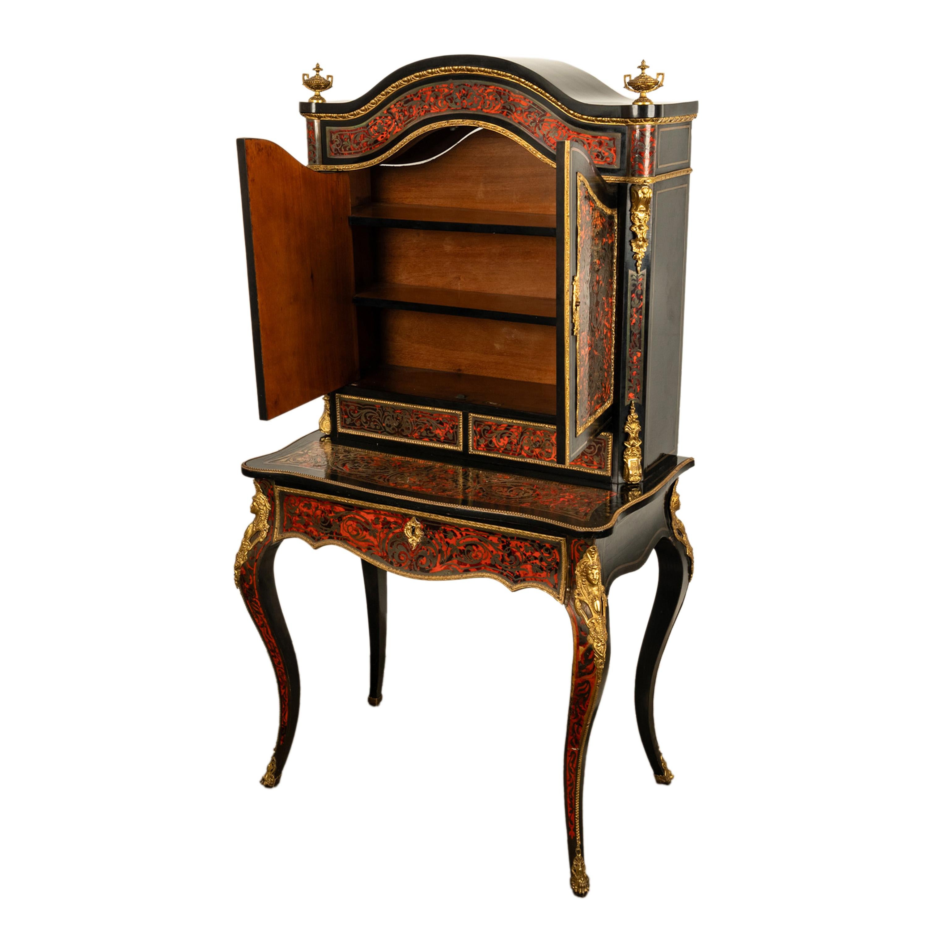 Ebonized Antique Ebonised Boulle Ormolu Desk Cabinet Bonheur du Jour Kunst Mobel Denmark For Sale