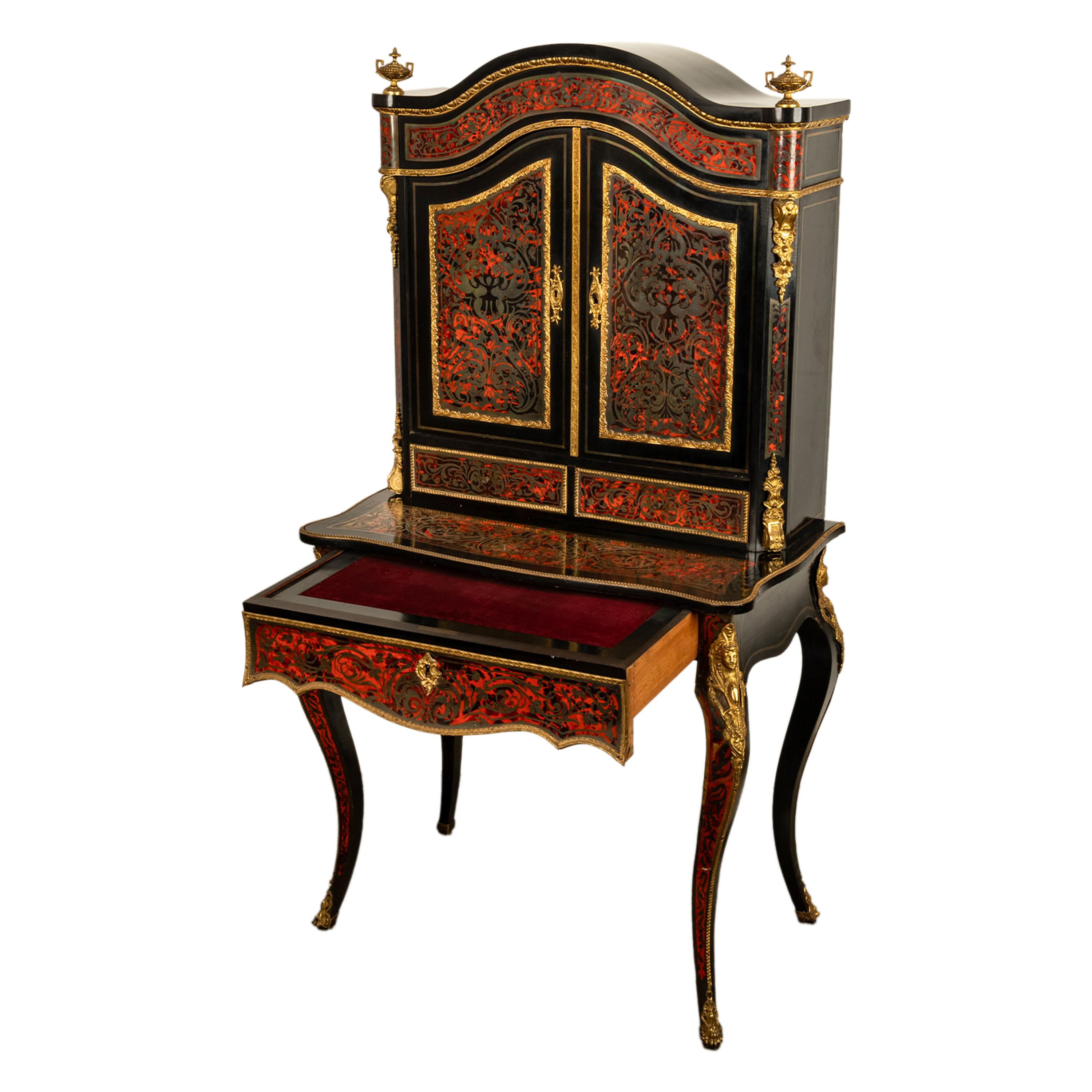 Early 20th Century Antique Ebonised Boulle Ormolu Desk Cabinet Bonheur du Jour Kunst Mobel Denmark For Sale