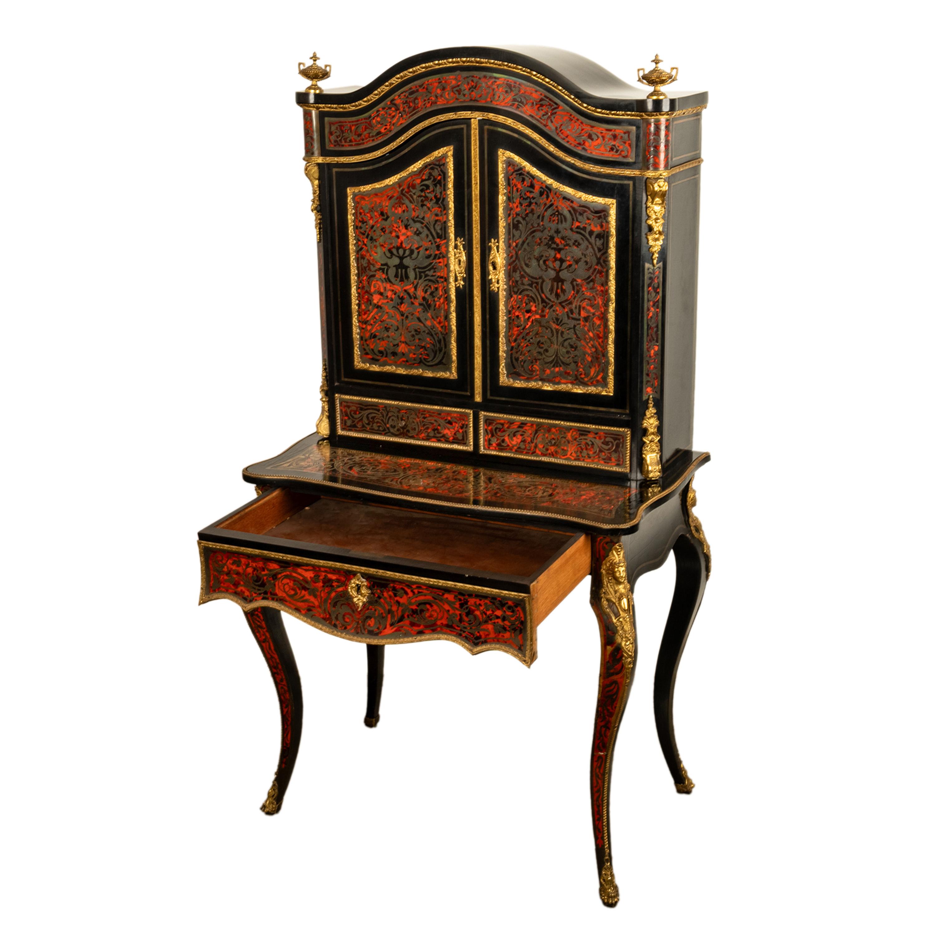 Antique Ebonised Boulle Ormolu Desk Cabinet Bonheur du Jour Kunst Mobel Denmark For Sale 1