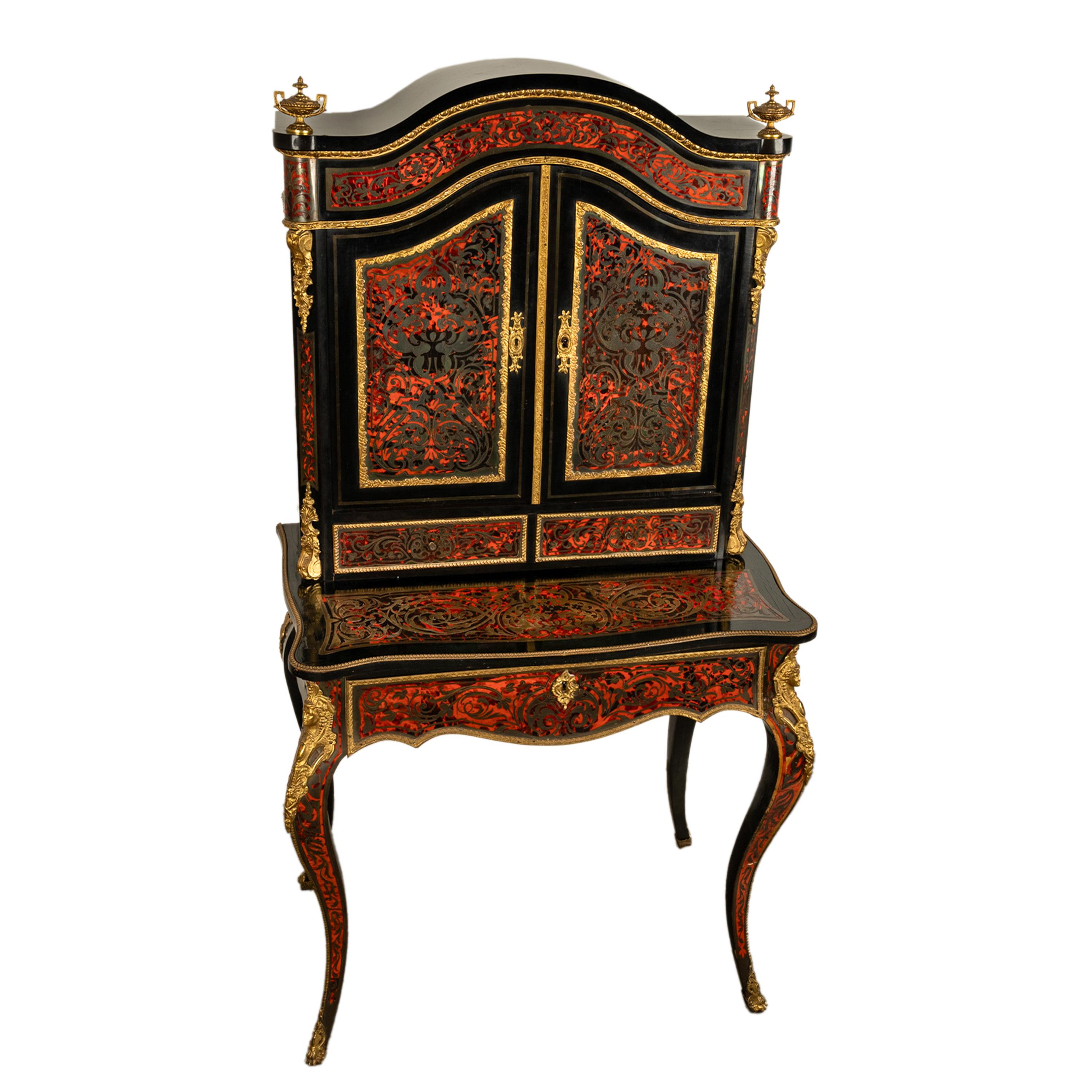 Antique Ebonised Boulle Ormolu Desk Cabinet Bonheur du Jour Kunst Mobel Denmark For Sale 2