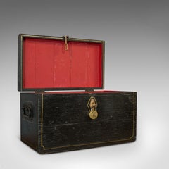 Antique Ebonized Carriage Chest, English, Pine, Tool Trunk, Victorian circa 1850