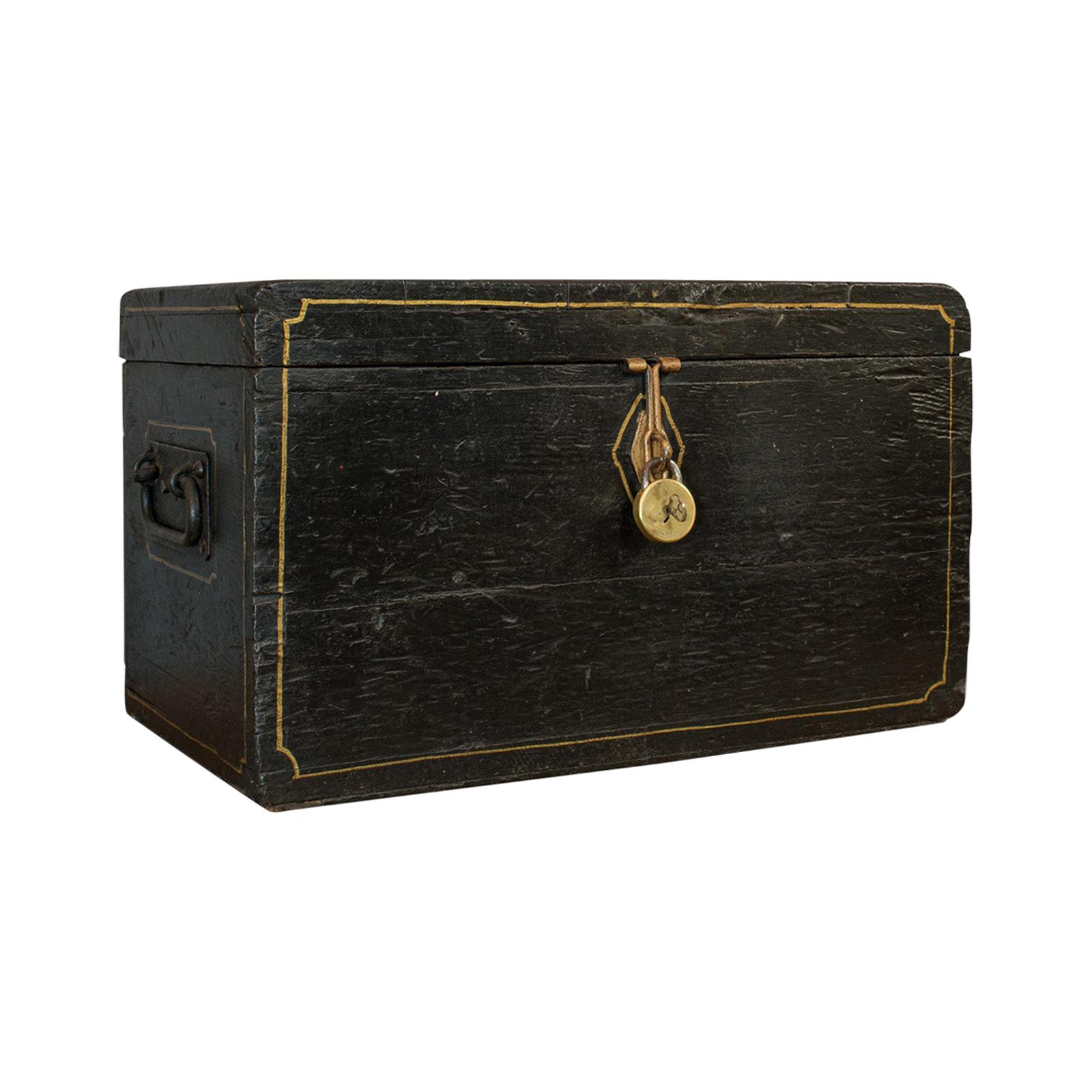 Antique Ebonized Carriage Chest, English, Pine, Tool Trunk, Victorian circa 1850