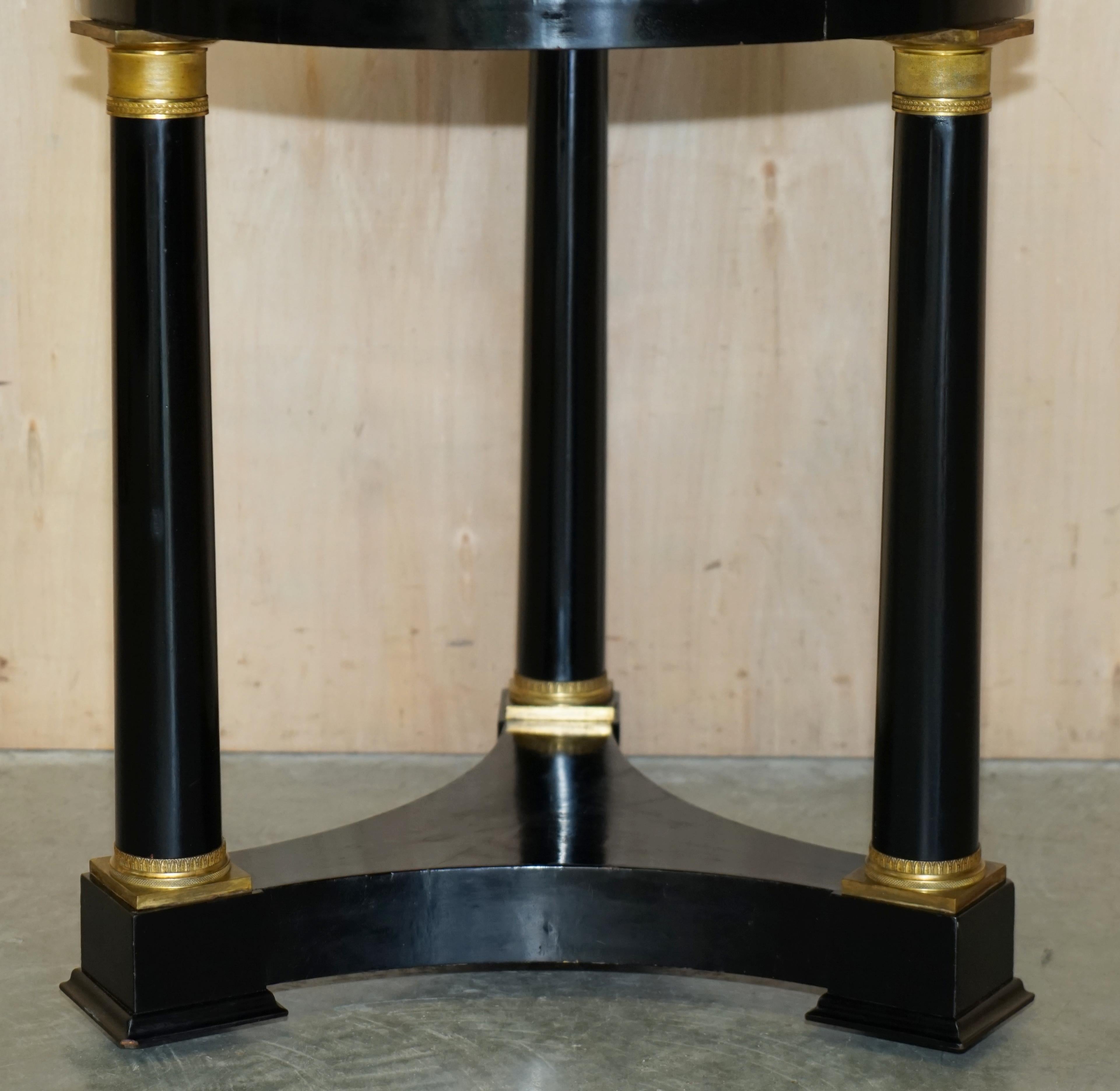 Mid-19th Century Antique Ebonized Louis XVI Gilt Bronze Corinthian Pillar Gueridon Marble Table For Sale