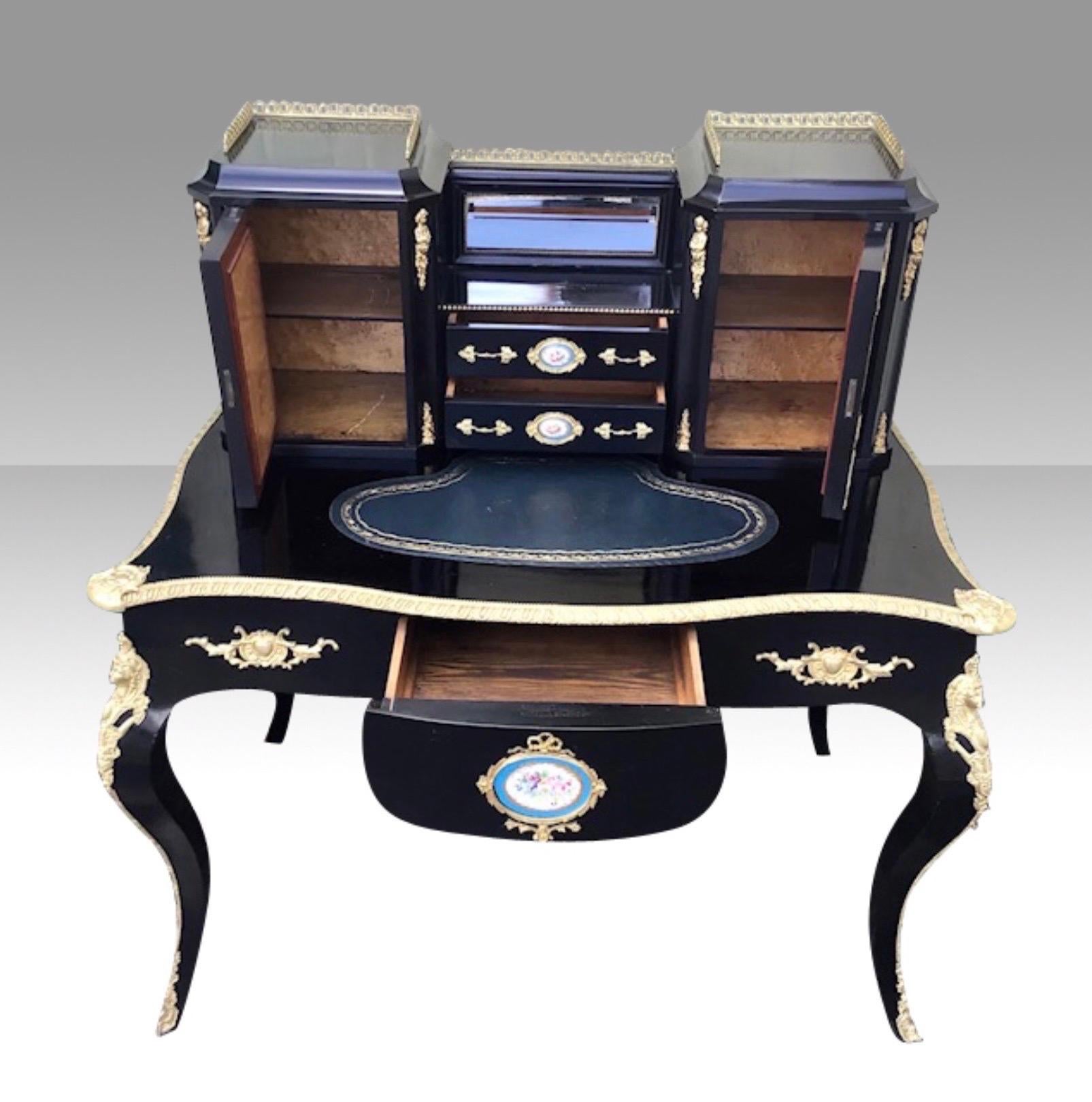 Antique Ebonised Ormolu Mounted Bon-Heur Du Jour Desk For Sale 2