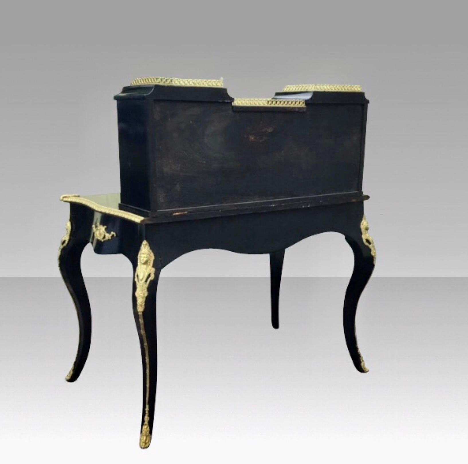 Antique Ebonised Ormolu Mounted Bon-Heur Du Jour Desk For Sale 5