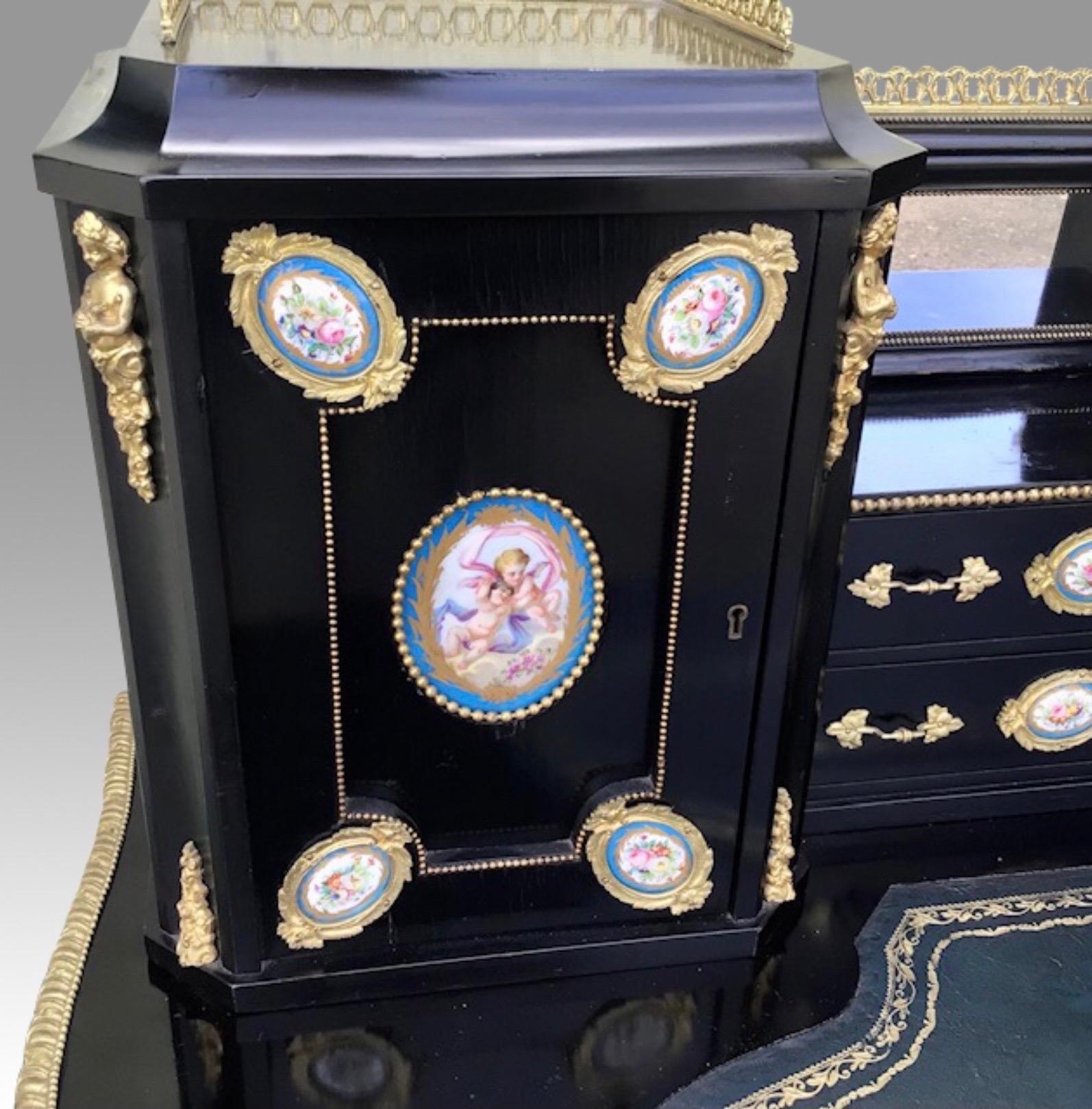 Ebonized Antique Ebonised Ormolu Mounted Bon-Heur Du Jour Desk For Sale
