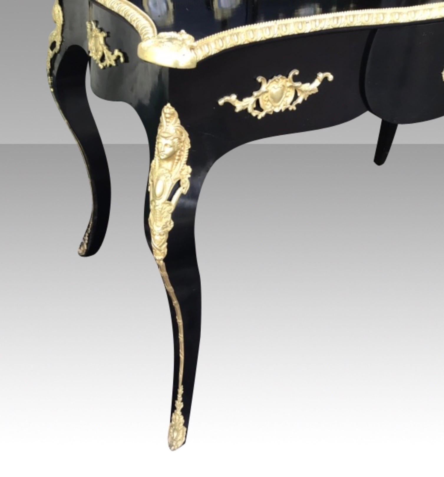19th Century Antique Ebonised Ormolu Mounted Bon-Heur Du Jour Desk For Sale