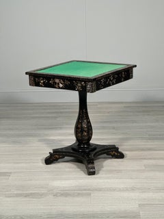 Antique Ebonised Papier Mache Mother Of Pearl Games Table