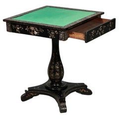 Used Ebonised Papier Mache Mother Of Pearl Games Table
