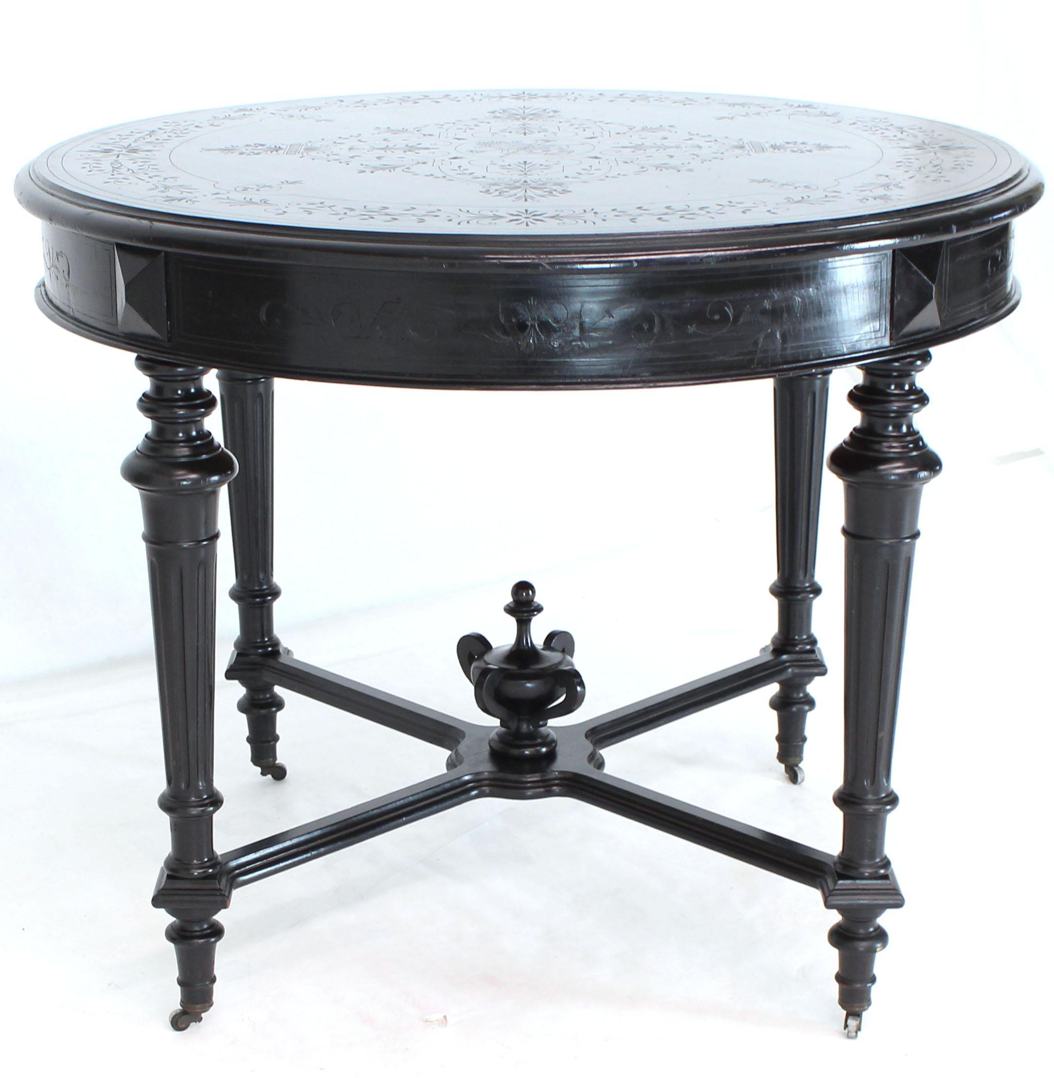 American Antique Ebonised Round Centre Game Card Table Victorian East Lake 1880s