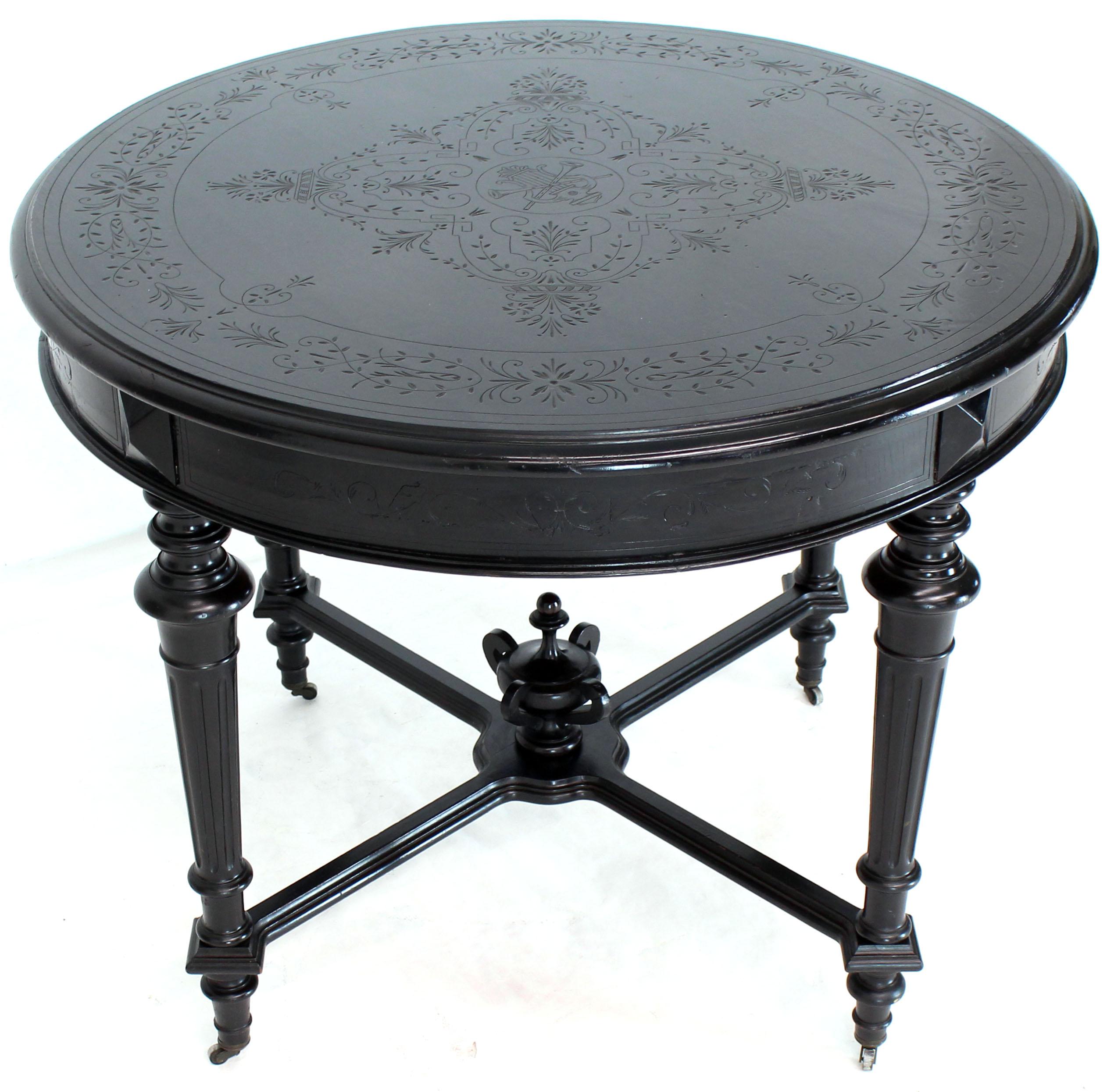 Blackened Antique Ebonised Round Centre Game Card Table Victorian East Lake 1880s
