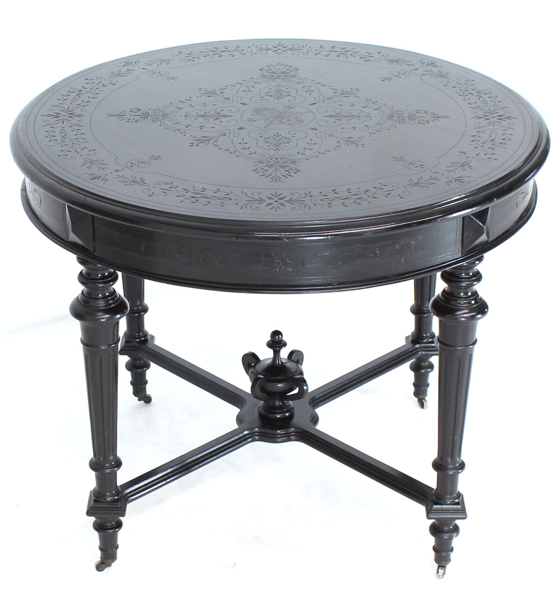 Antique Ebonised Round Centre Game Card Table Victorian East Lake 1880s In Good Condition In Rockaway, NJ