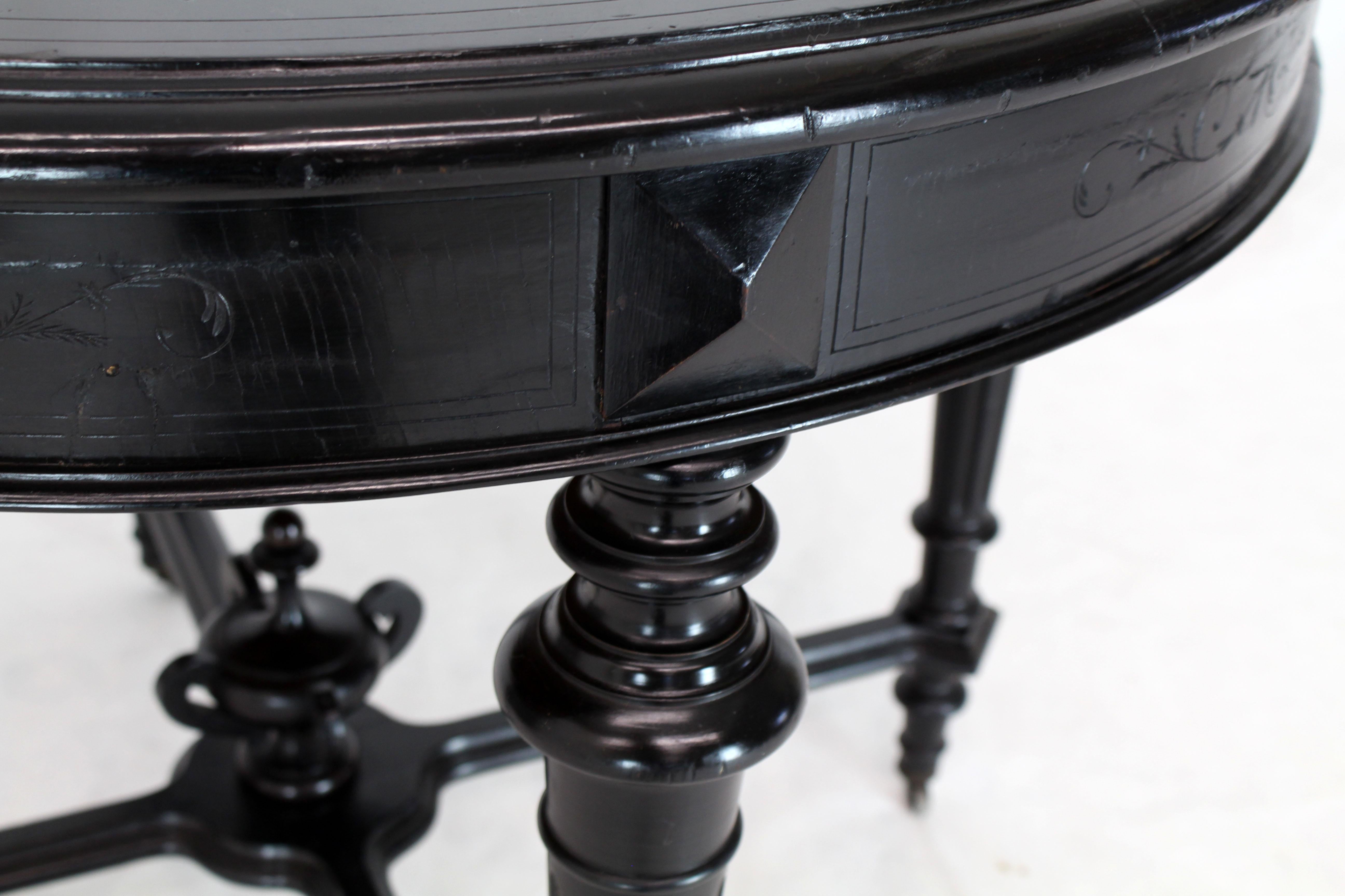 Walnut Antique Ebonised Round Centre Game Card Table Victorian East Lake 1880s