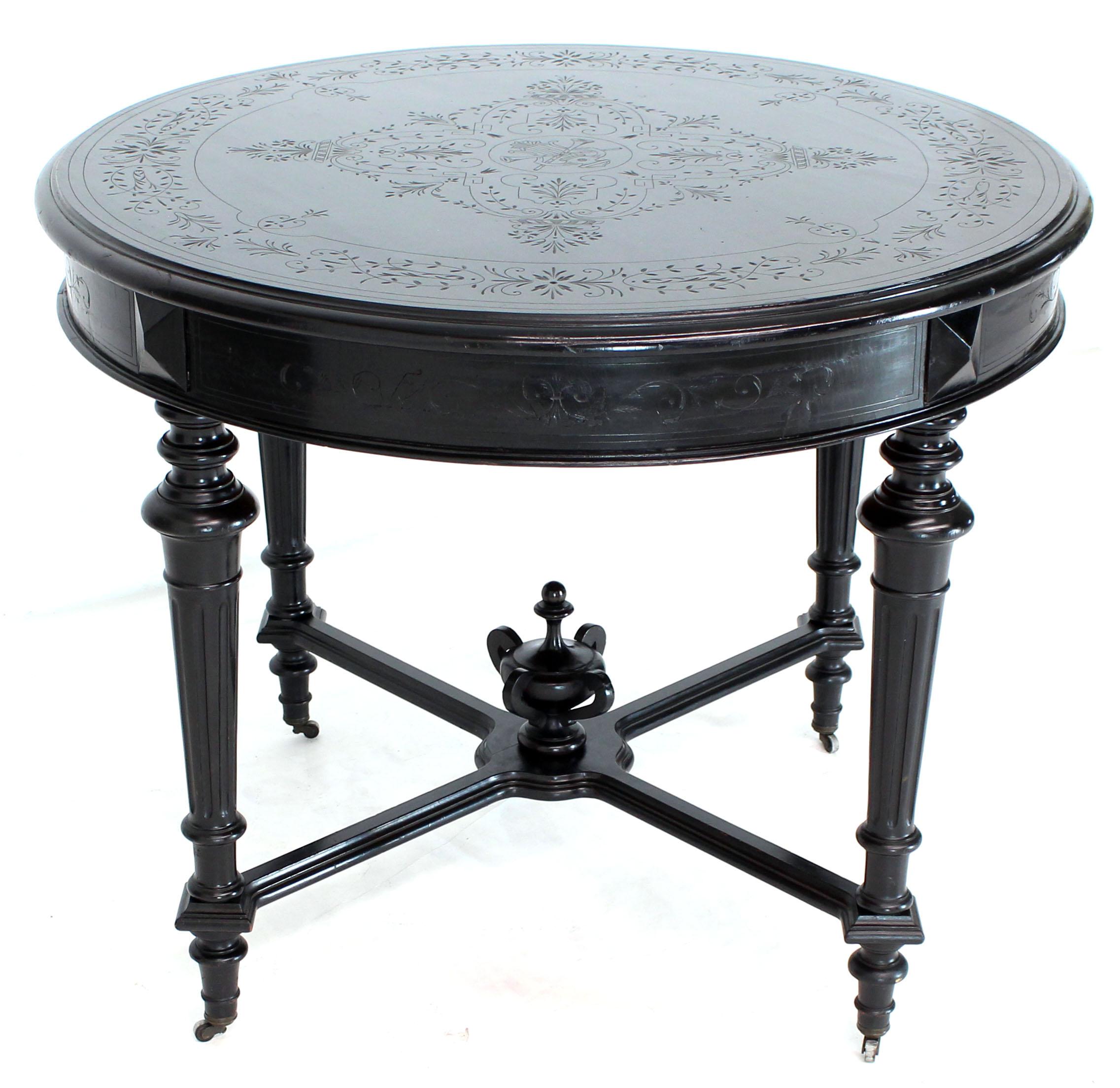Antique Ebonised Round Centre Game Card Table Victorian East Lake 1880s