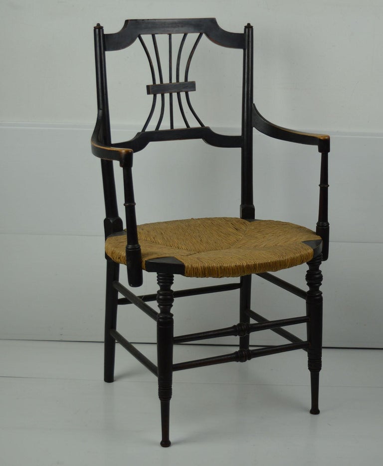 Antique Ebonised Rush Seated Chair Designed by Dante Gabriel Rossetti ...