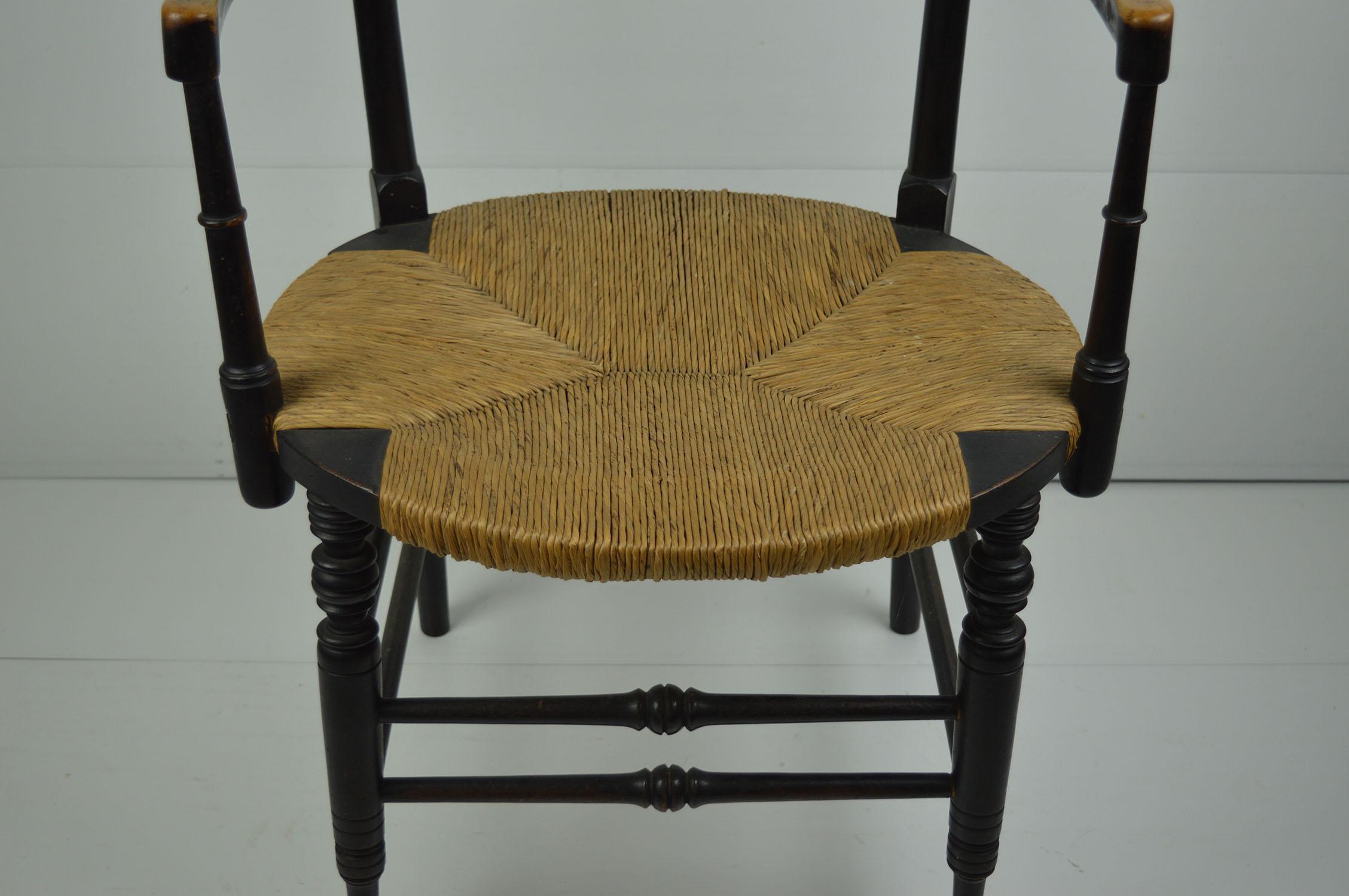 Ebonized Antique Ebonised Rush Seated Chair Designed by Dante Gabriel Rossetti